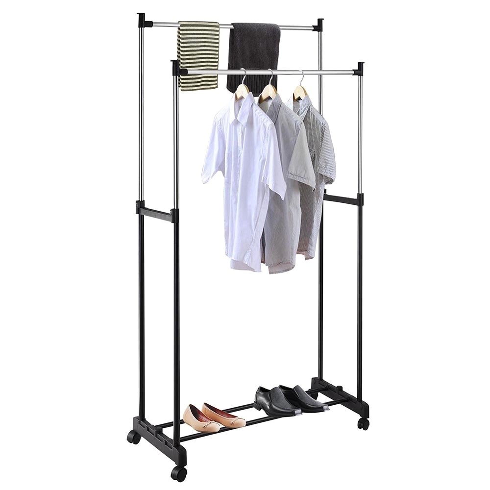 portable hanger rack clothes walmart rolling with double adjustable rod and shelf for shoesy wardrobe racks