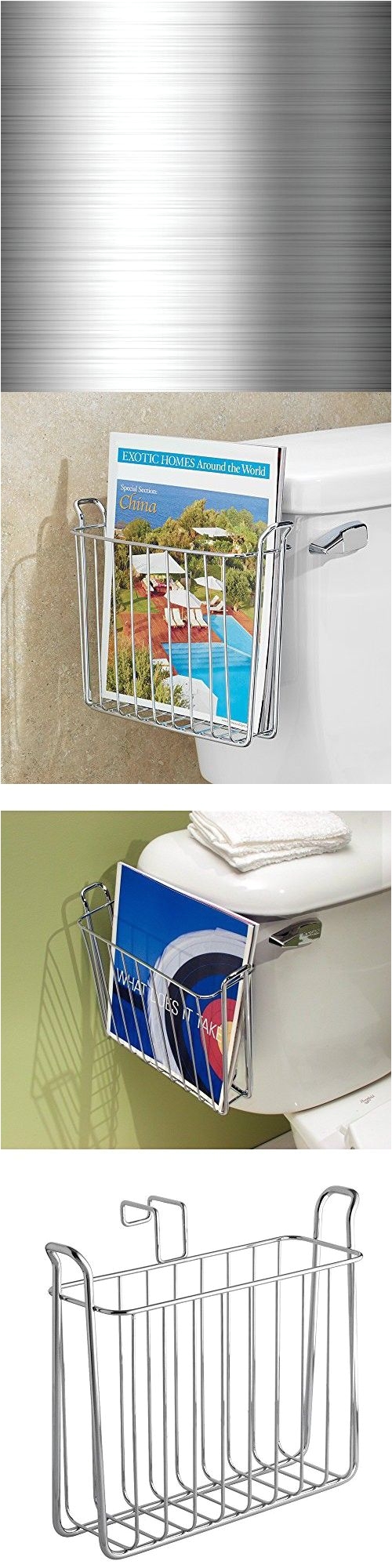 interdesign classico newspaper and magazine rack for bathroom storage over the tank chrome