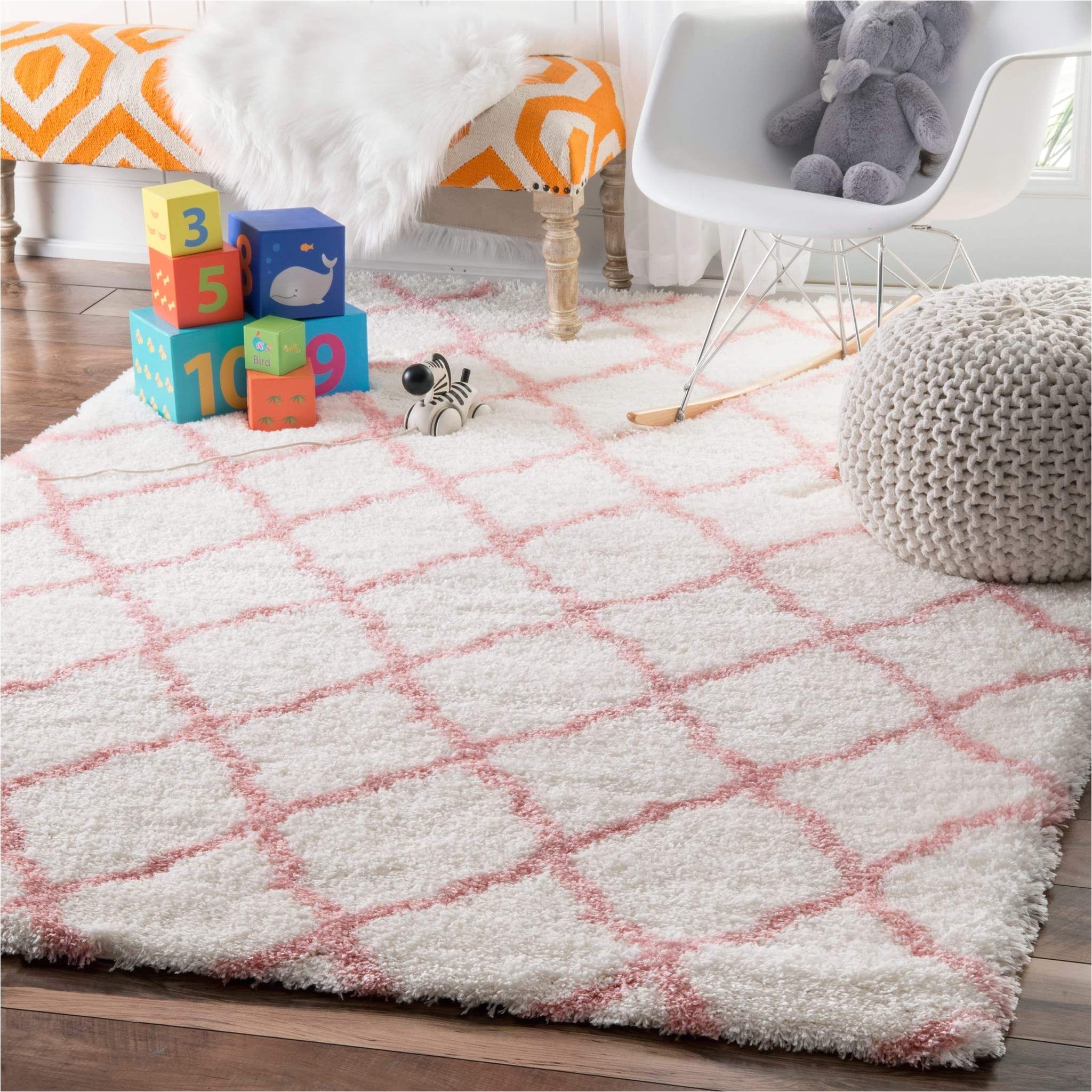 pink boho trellis white shag indoor rug