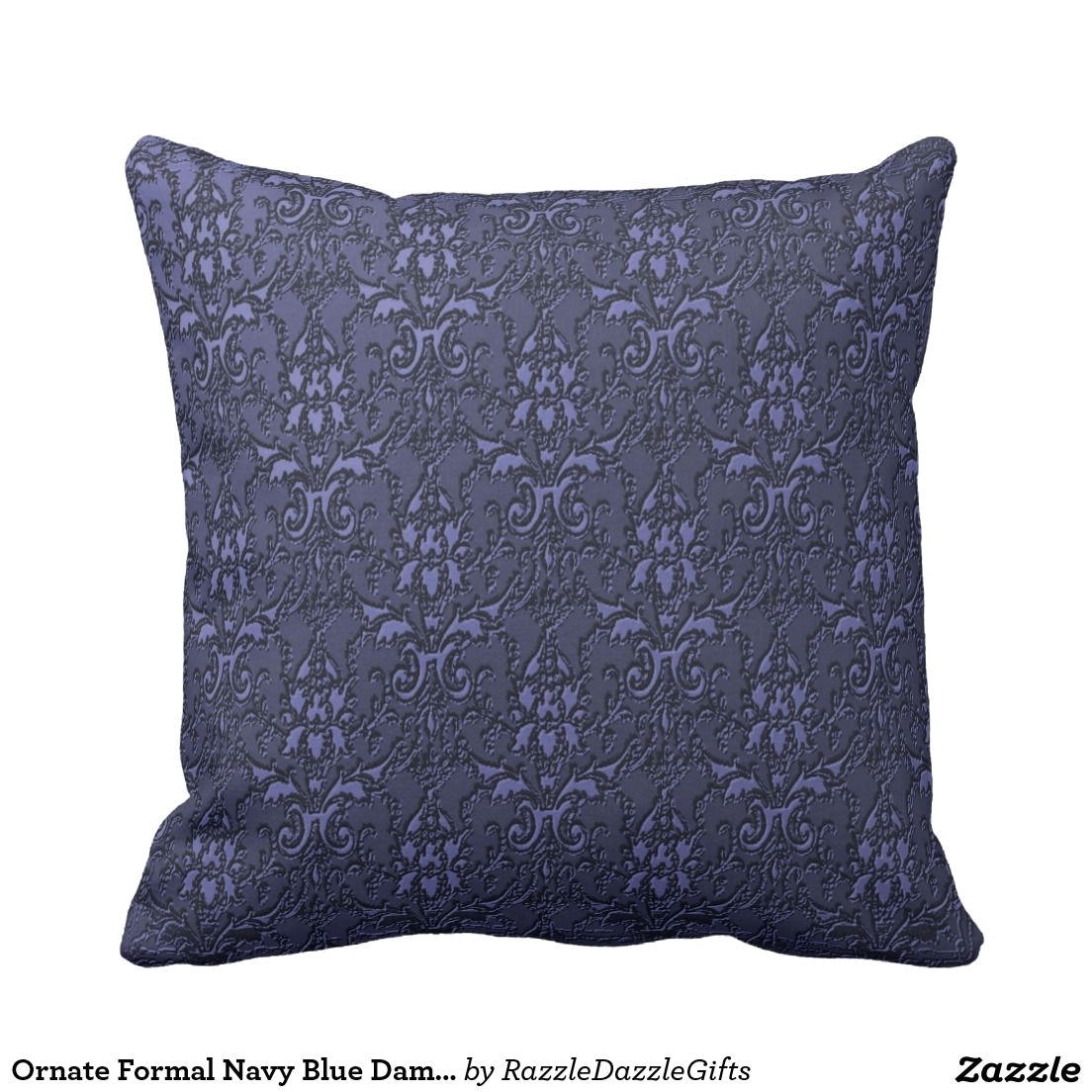 ornate formal navy blue damask pillow