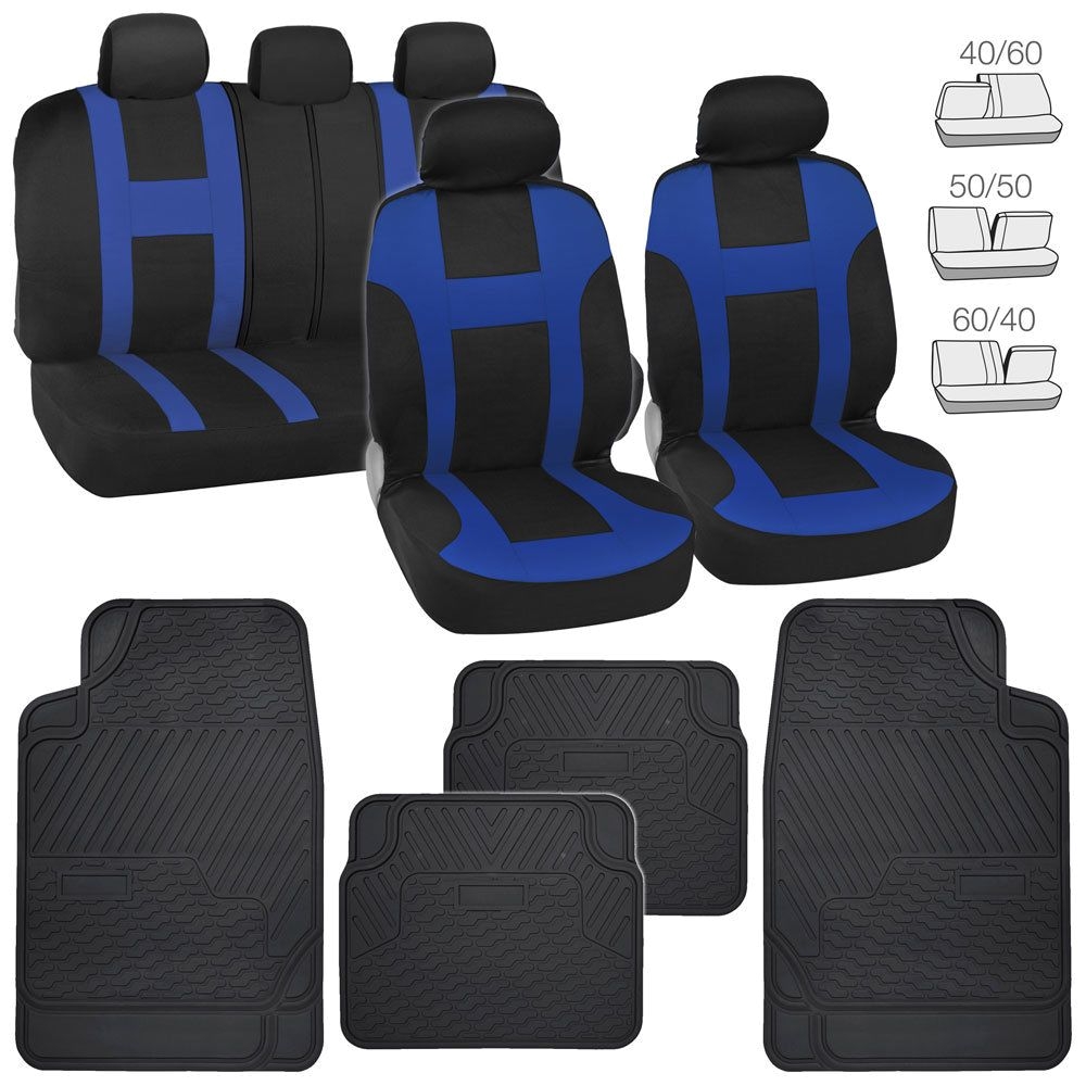 black blue seat covers for car w all weather floor mats