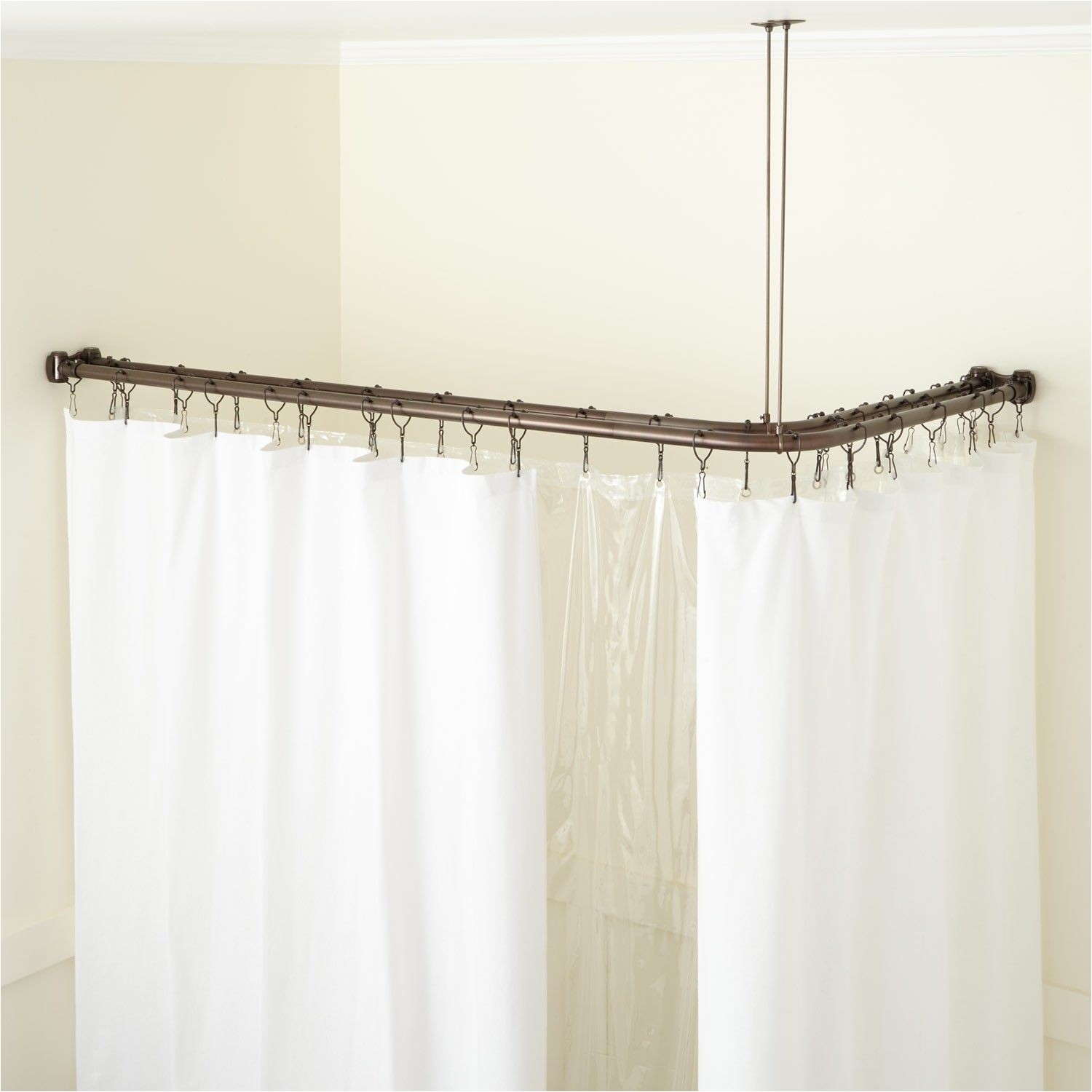 corner solid brass commercial grade double shower curtain rod