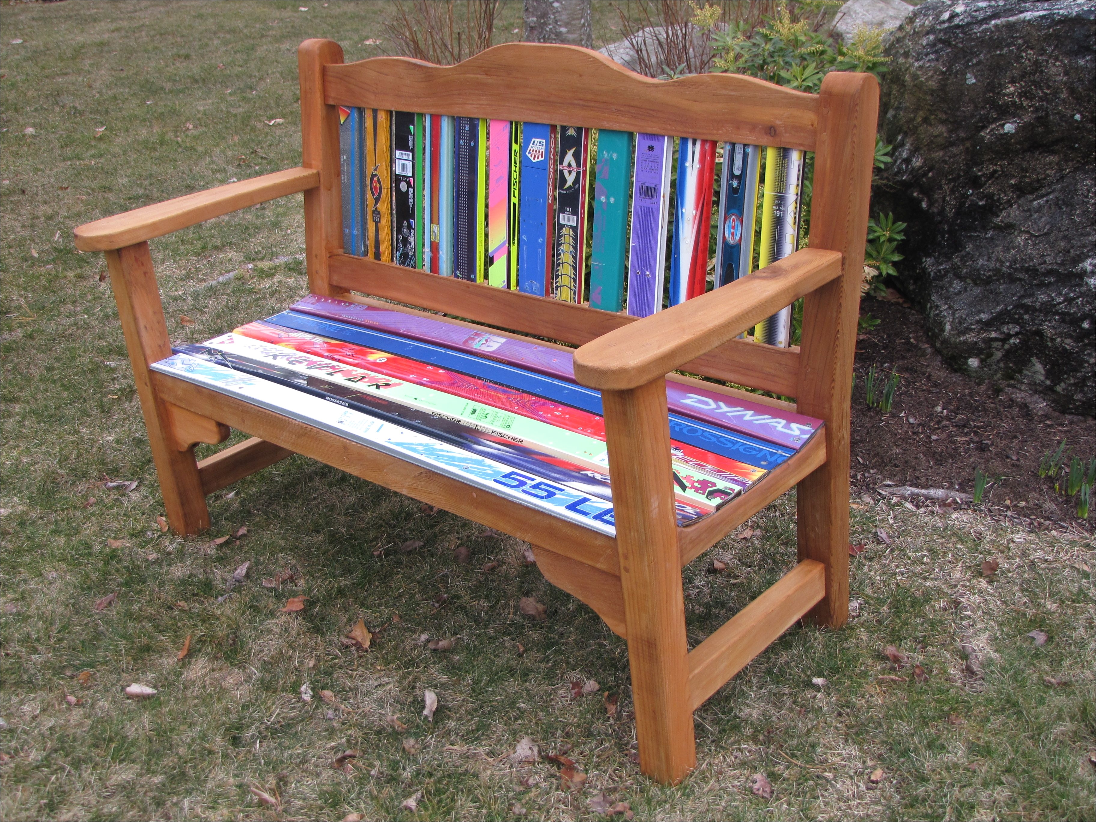 classy garden style bench made with recycled skis new england ski chairs