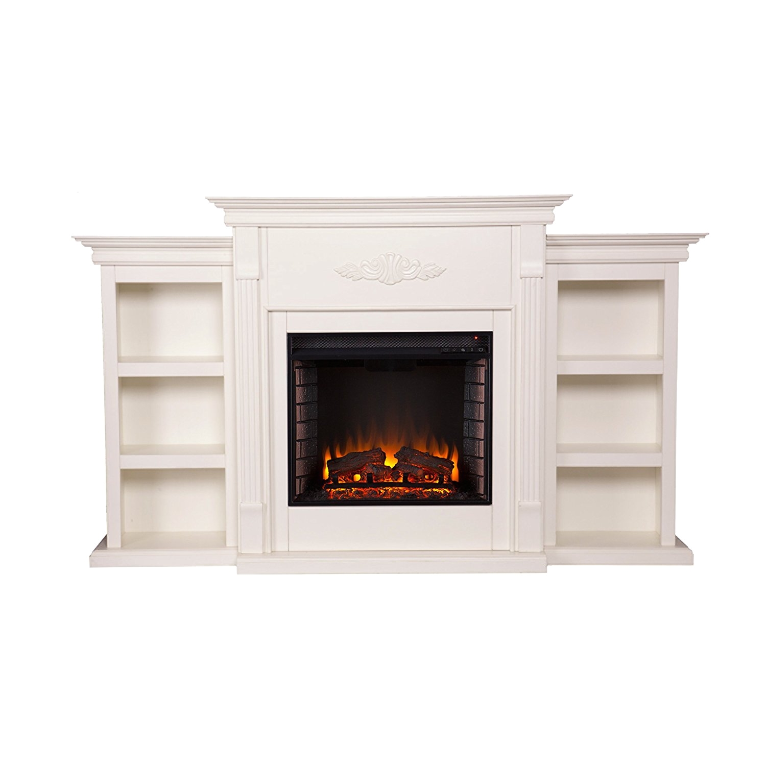 amazon com southern enterprises tennyson electric fireplace with bookcase ivory finish kitchen dining