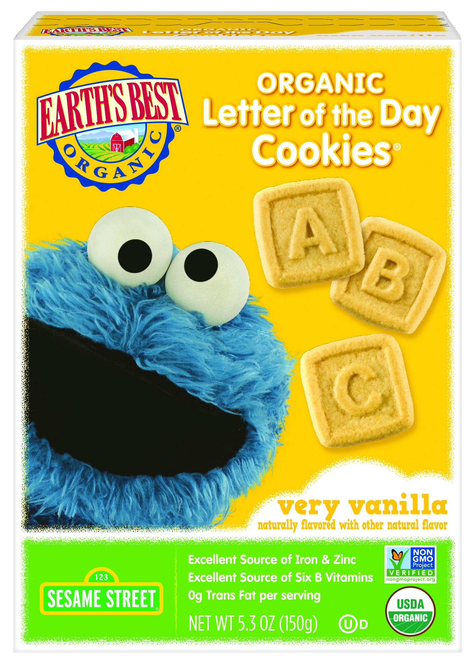 earth s best organic cookies toddler snacks very vanilla sesame street letter of the day 5 3 ounce walmart com