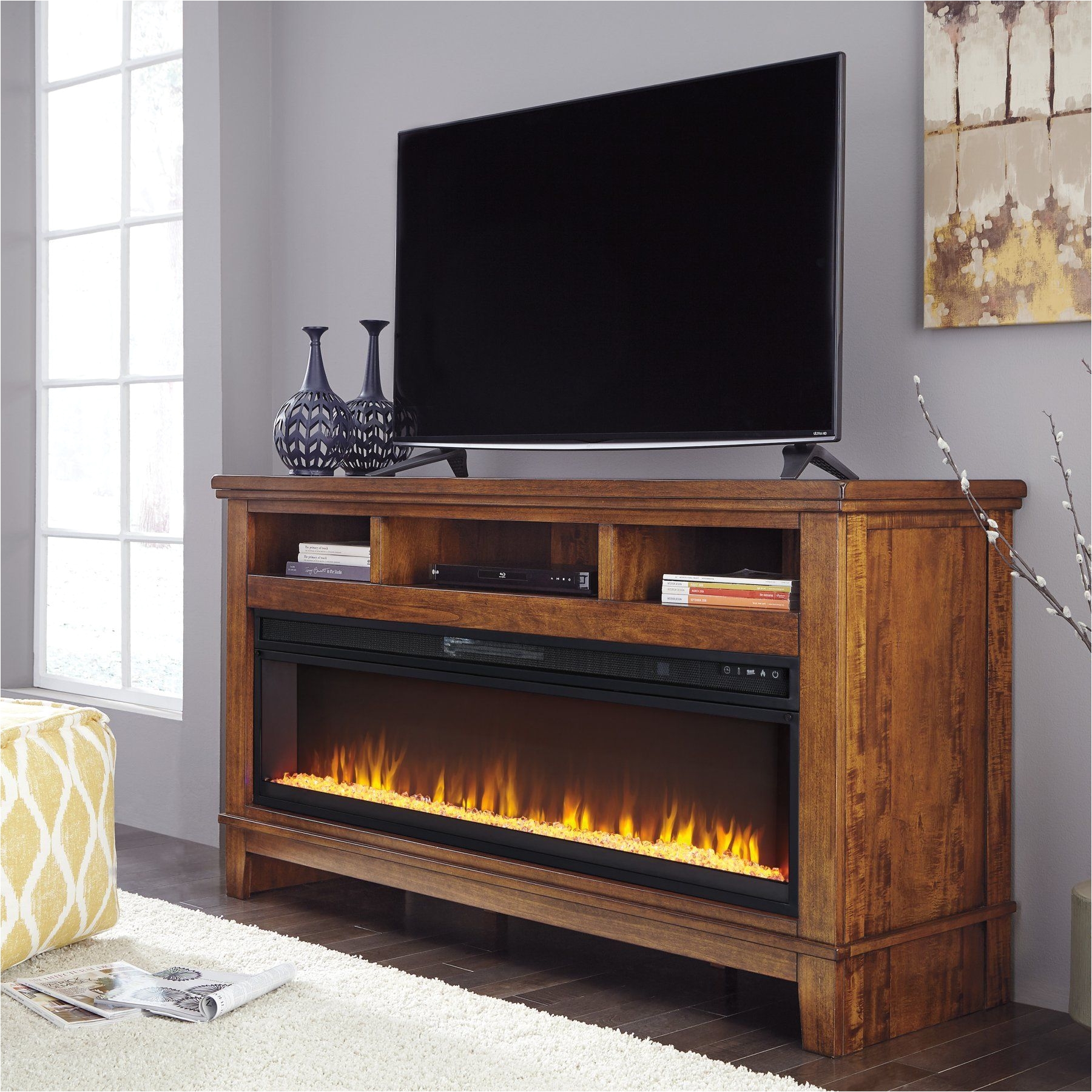signature design by ashley ralene 65 in tv stand with optional fireplace ashy3528