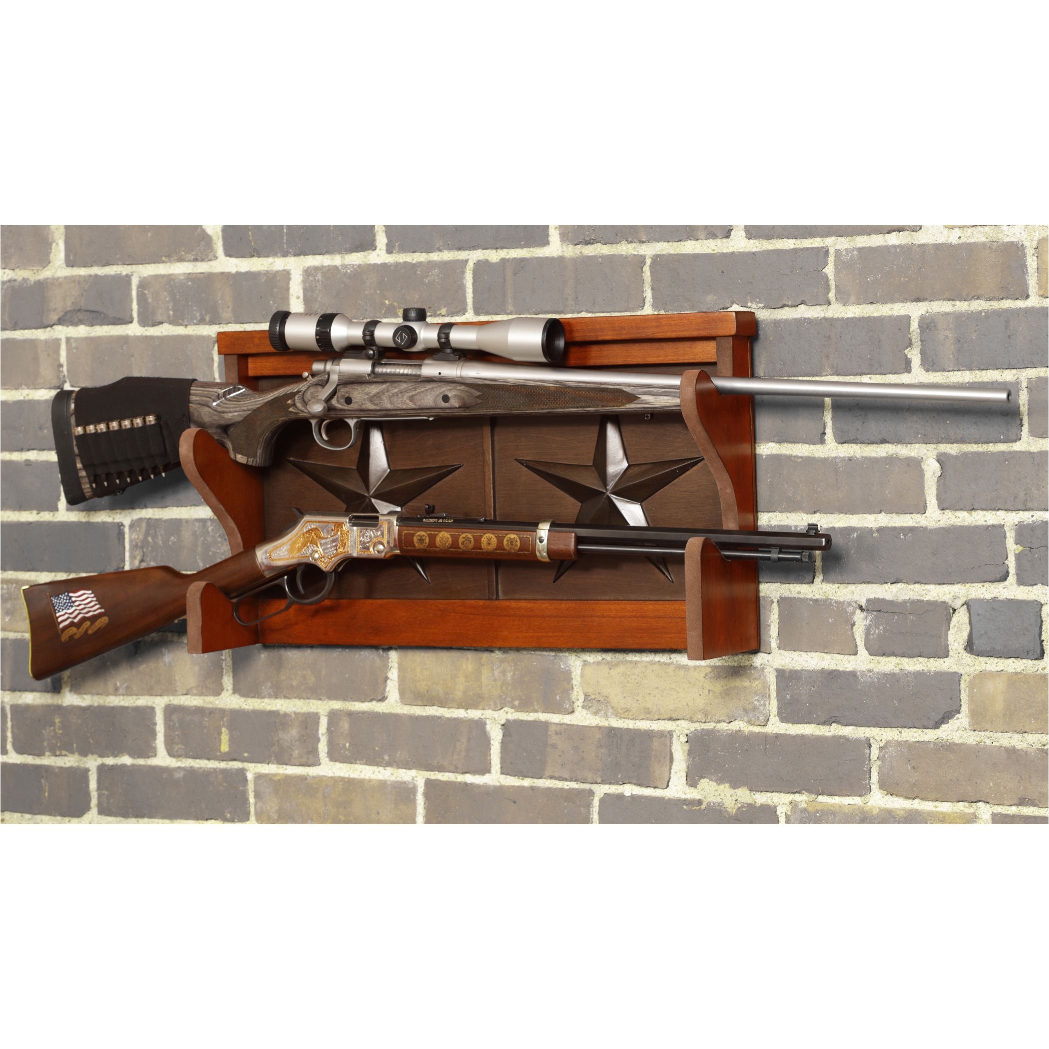 the american furniture classics lone star 2 gun wall rack is richly finished solid wood and wood veneer for so you can admire it for years