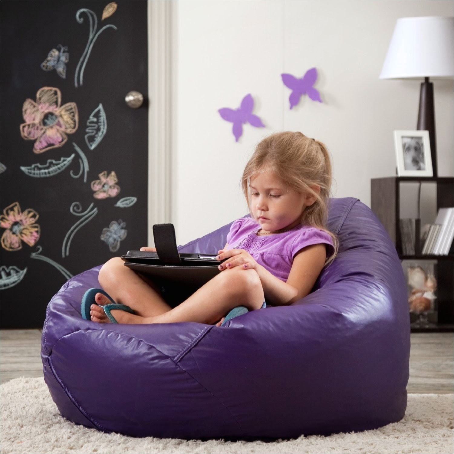 Small Bean Bag Chairs for toddlers Funiture Glossy Small Purple Vinyl Bean Bag Chairs Over White Hairy