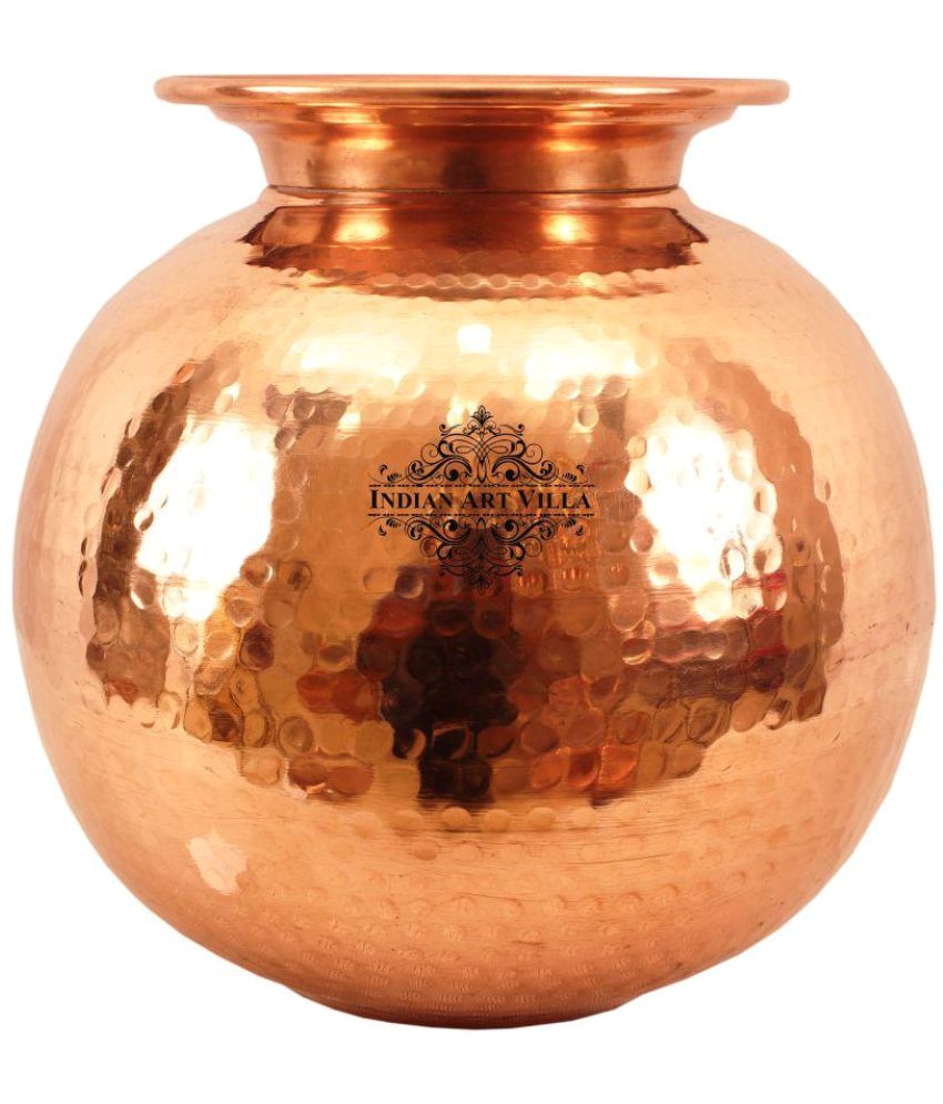 indianartvilla copper hammered matka water pot no coating copper pot 17 cm 8800 ml