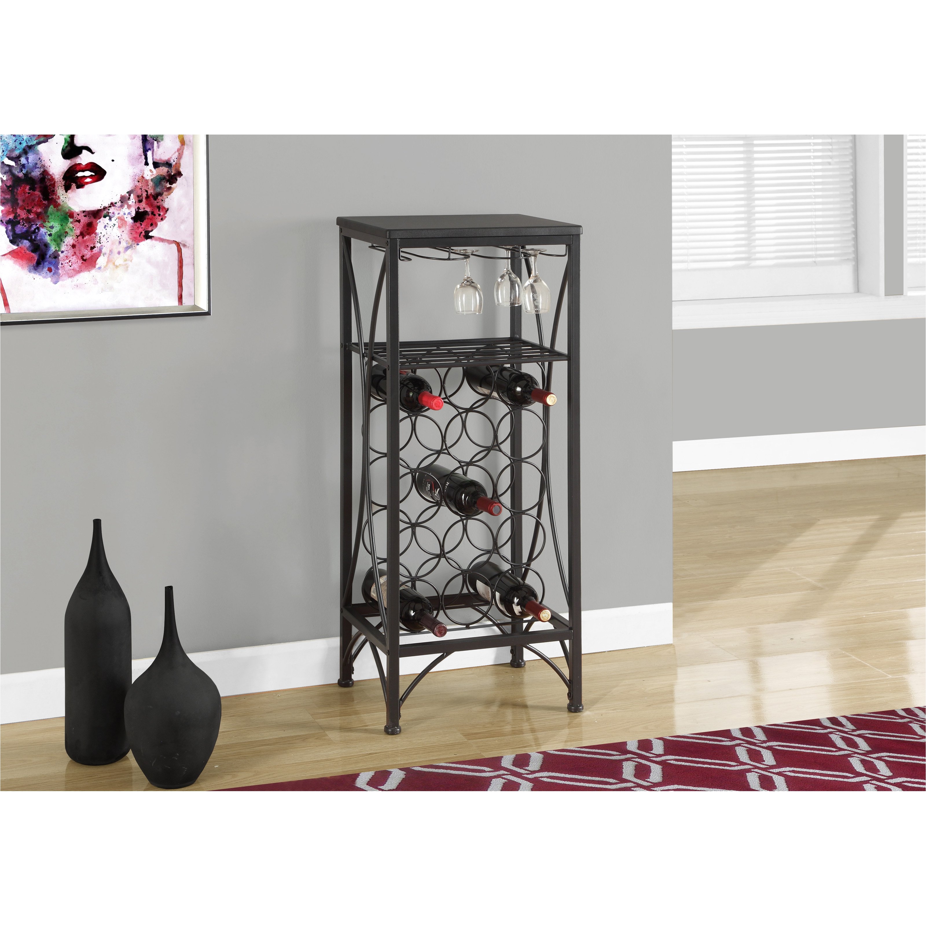 monarch home bar 40 h black metal wine bottle and glass rack