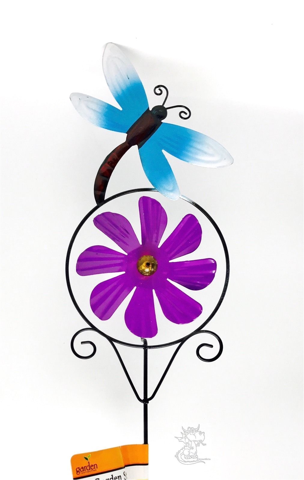 Spinning Garden Art Metal Garden Stake Dragonfly Spinning Purple Flower Yard Art Outdoor