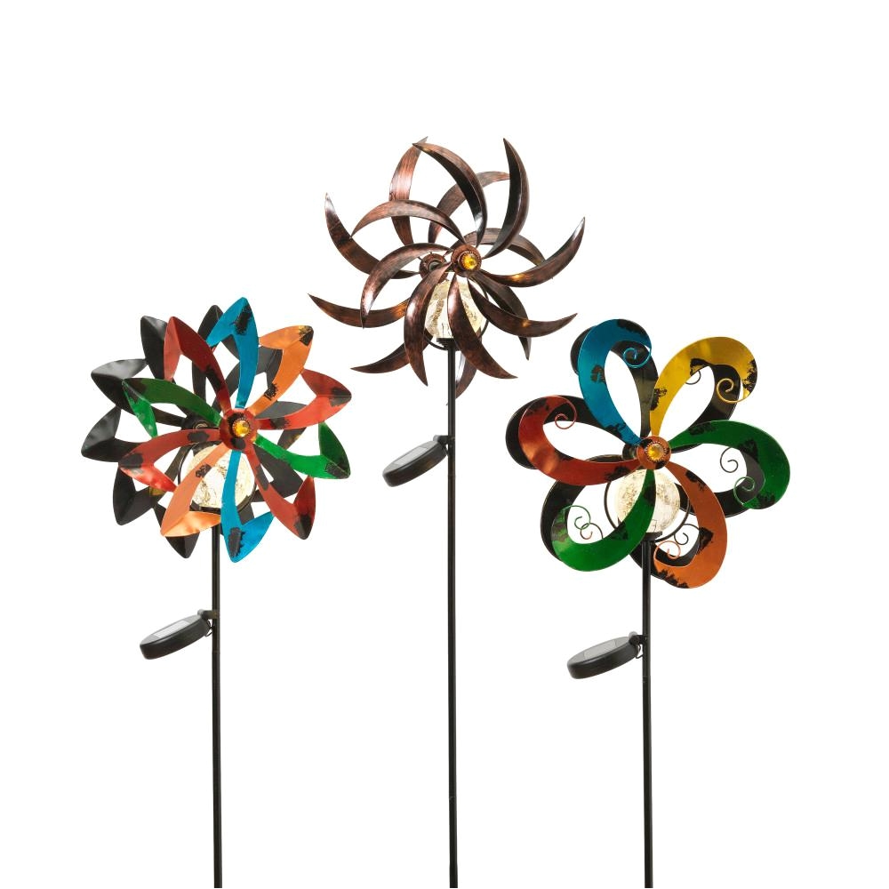 tall solar powered metal yard stakes with wind spinners 3
