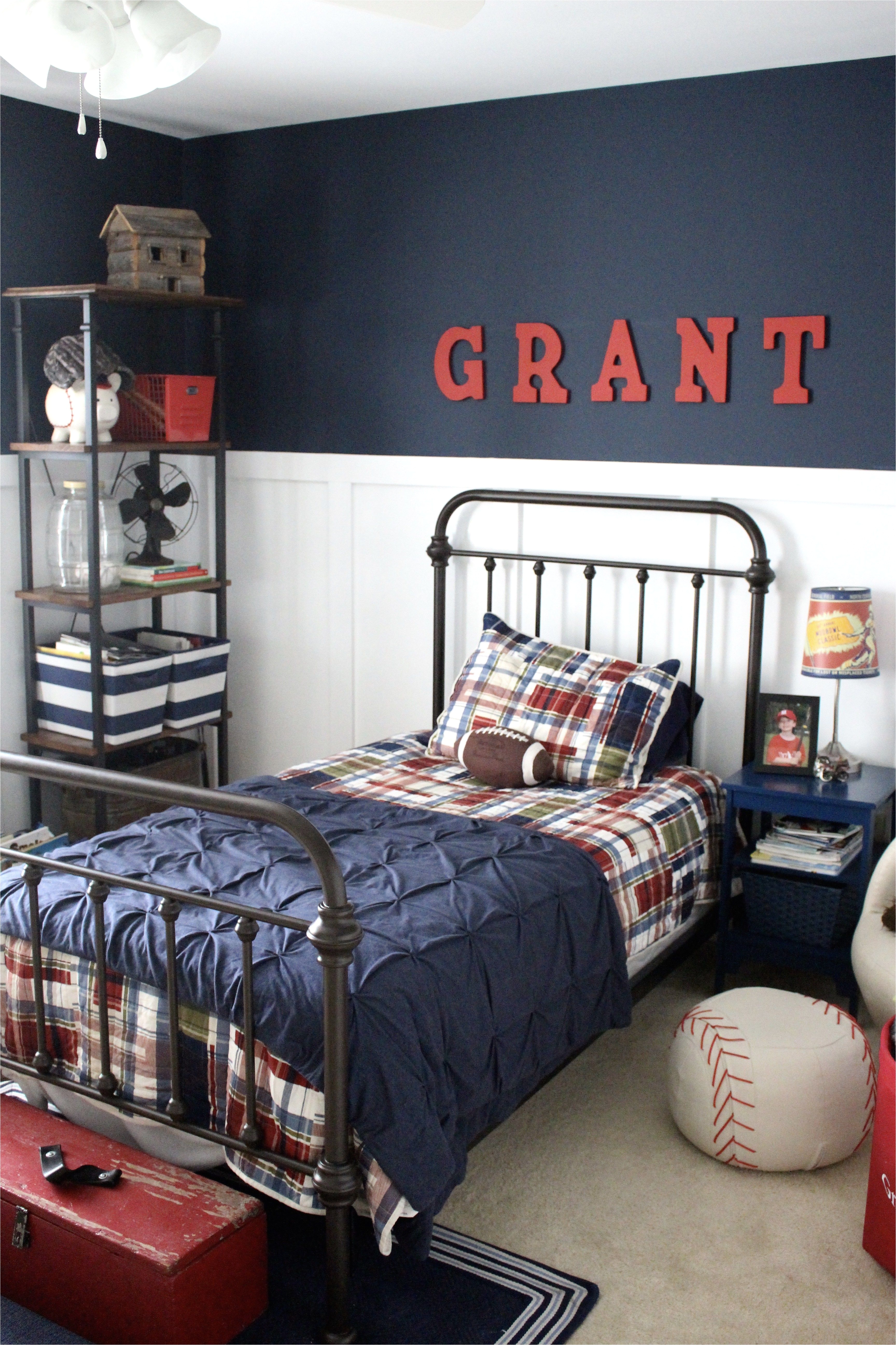 modern vintage sports bedroom for a boy room reveal by www mylifefromhome com