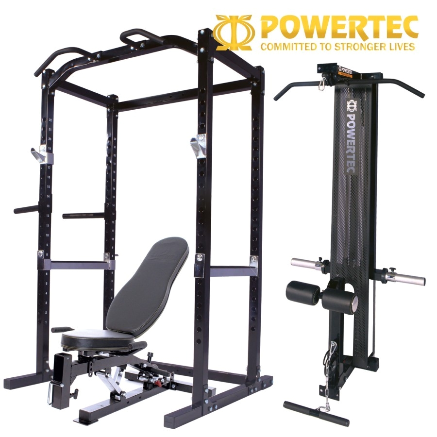 Squat Rack with Cables Powertec Powerrack Package Power Rack Lat attachment Utility Bench