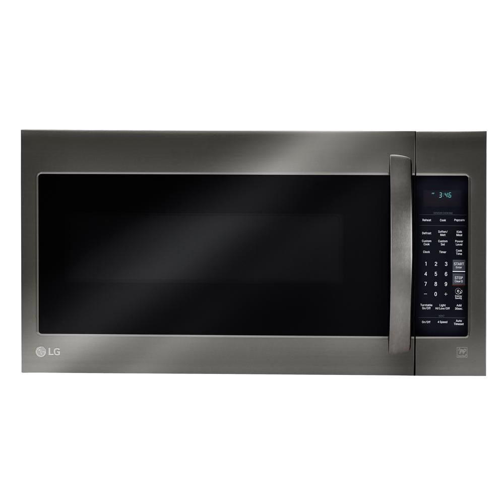 over the range microwave in black stainless steel with