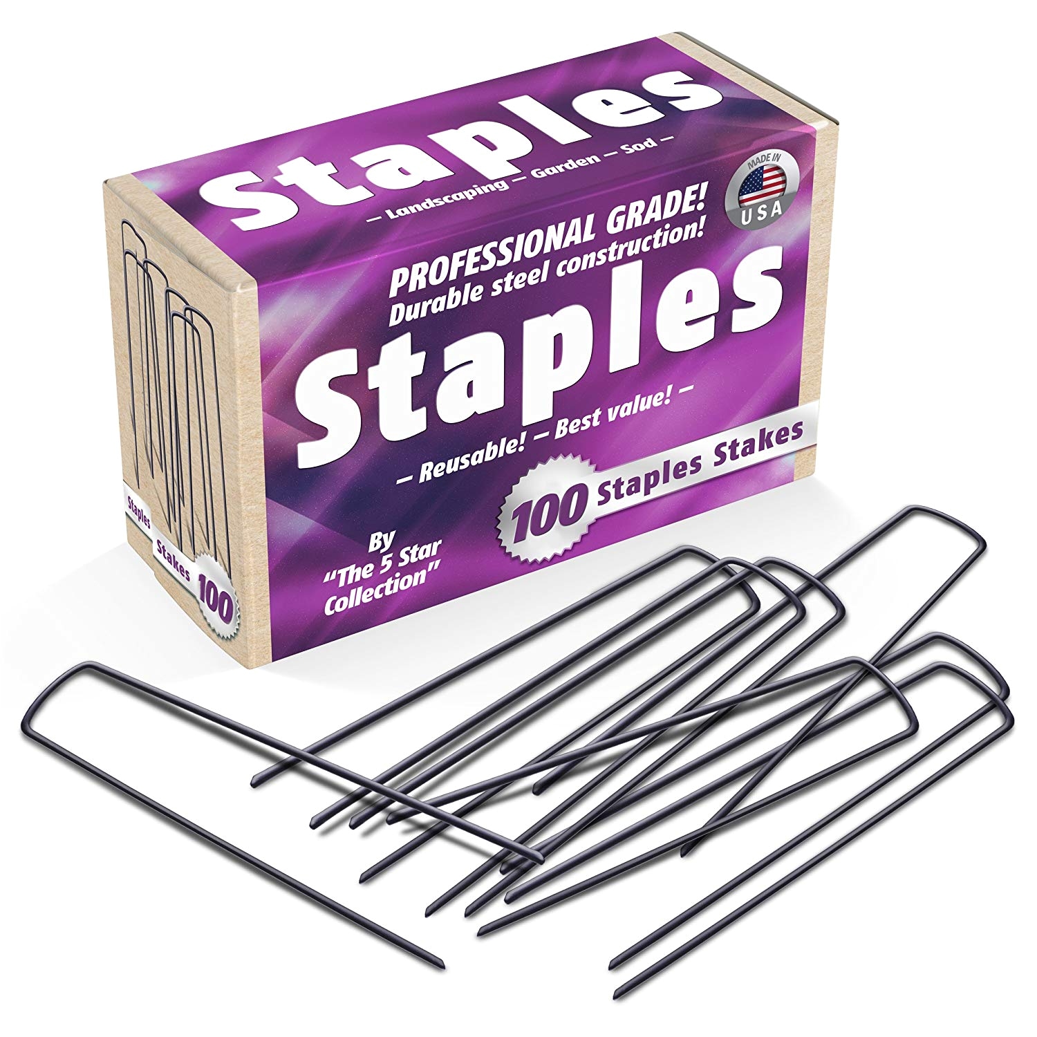 amazon com 100 extra heavy duty galvanized anti rust garden landscape staples stakes pins made in usa strong pro quality best weed barrier fabric