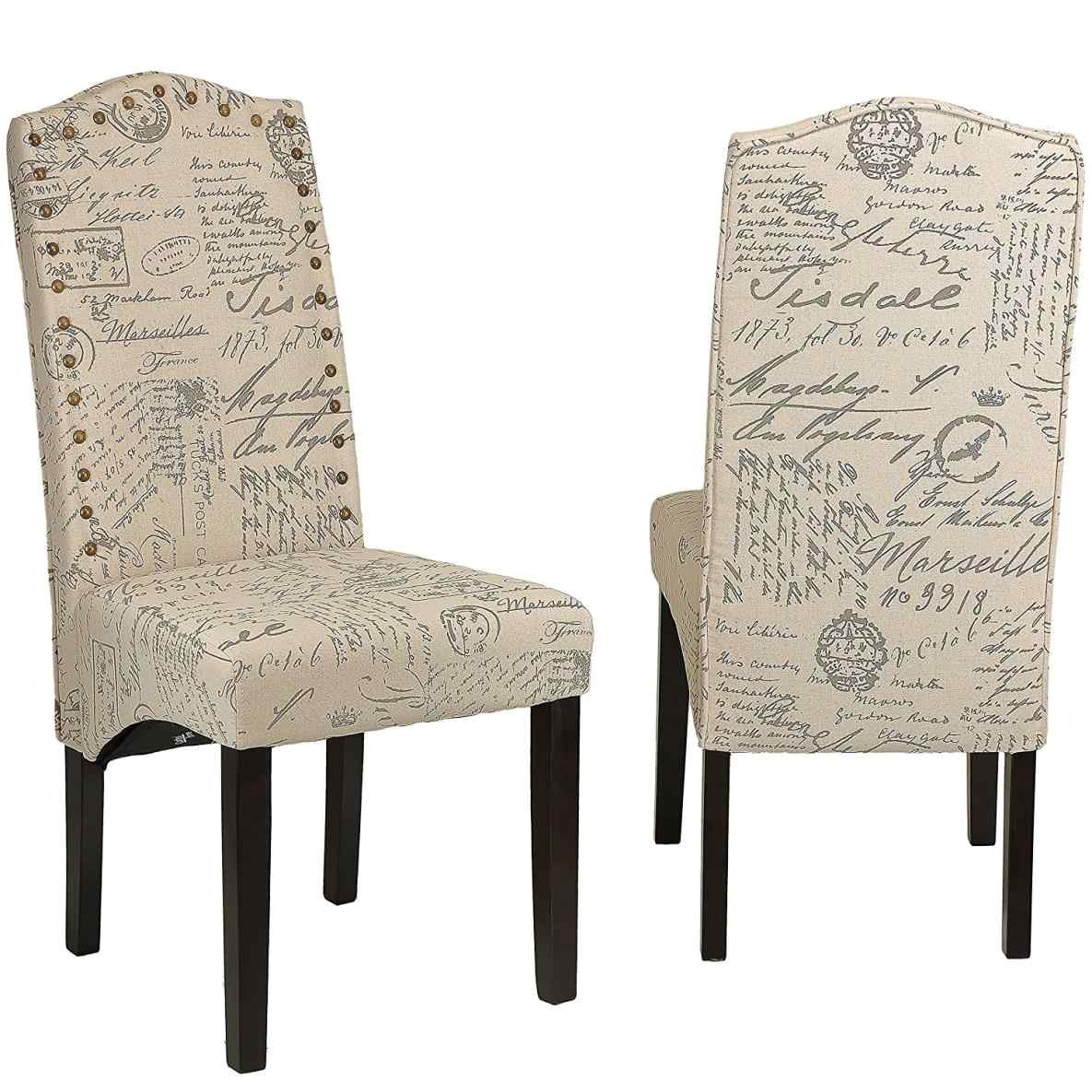 fabric covered parsons chairs breakpr cortesi home miller dining chair beige script morgana tufted set queen