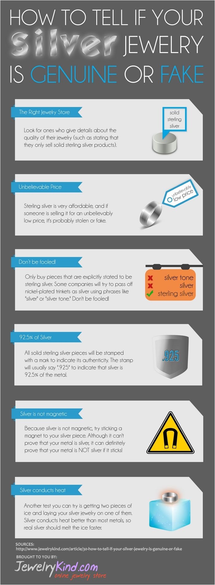 how to tell if your silver jewelry is genuine or fake infographic