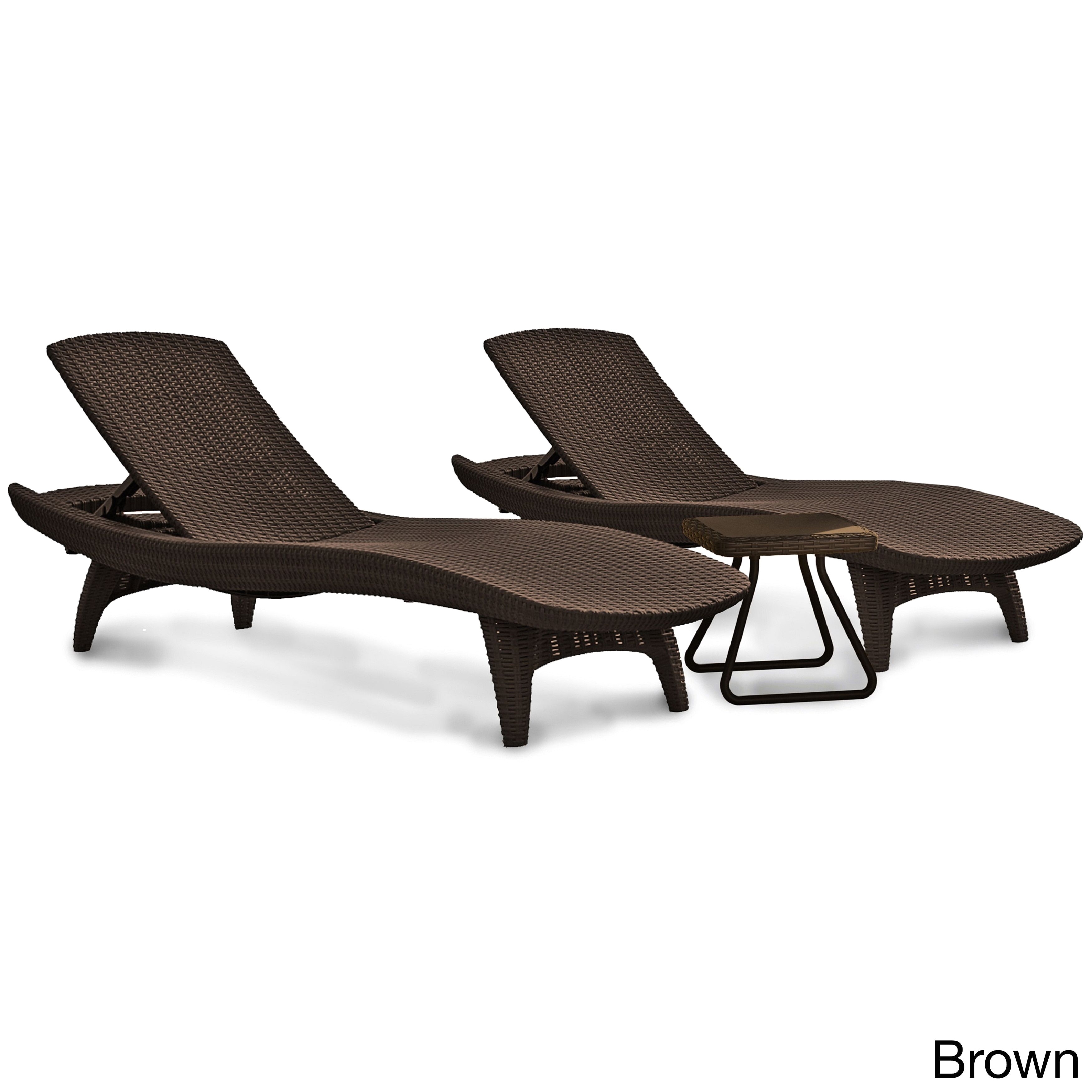 keter 3 piece all weather adjustable patio sun loungers and table patio furniture
