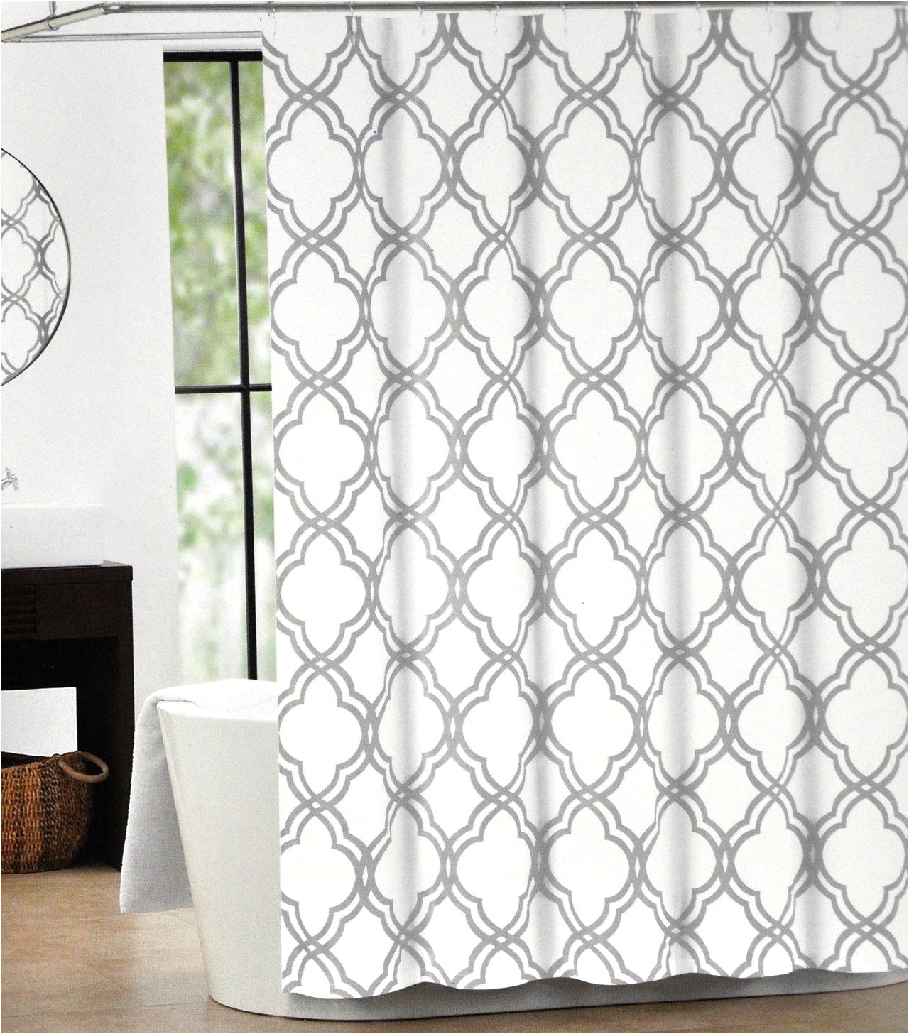 amazon com tahari home cotton shower curtain moroccan tile quatrefoil silver gray and white lattice 72 inch by 72 inch for the home pinterest