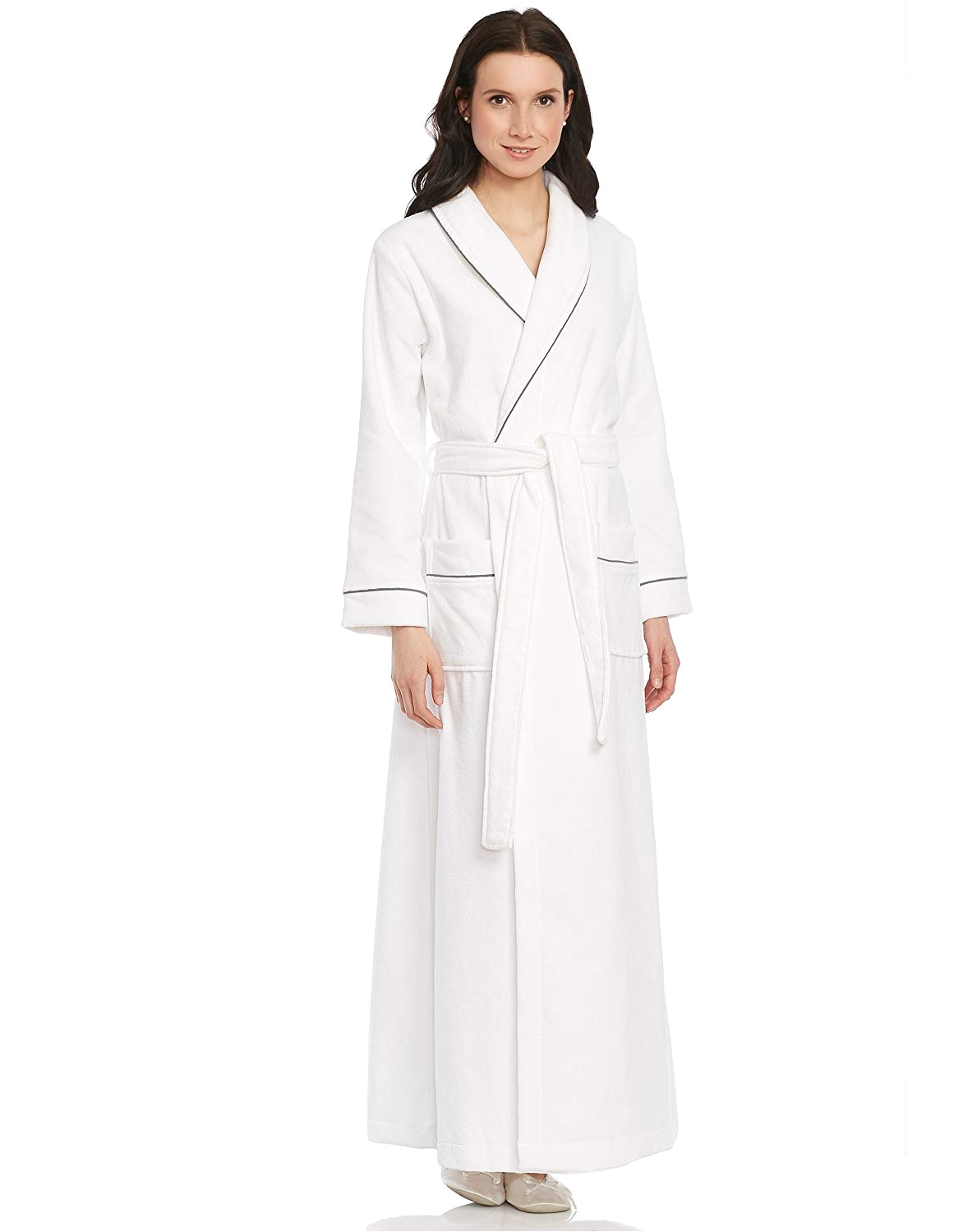 cinderella long women s long terry robe white with gray piping large at amazon women s clothing store