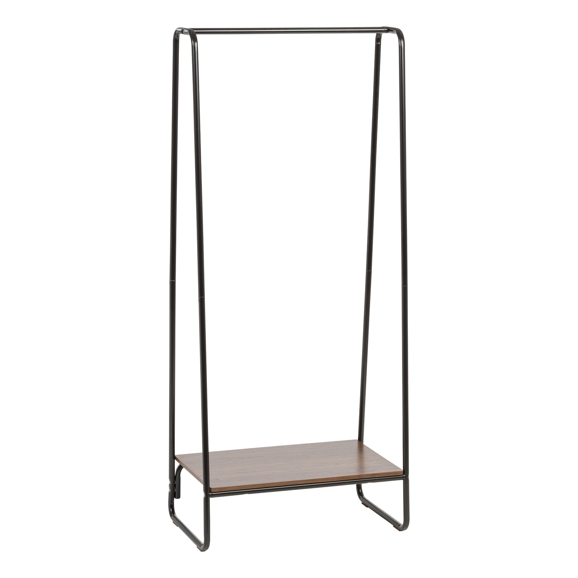 iris garment rack with wood shelf black