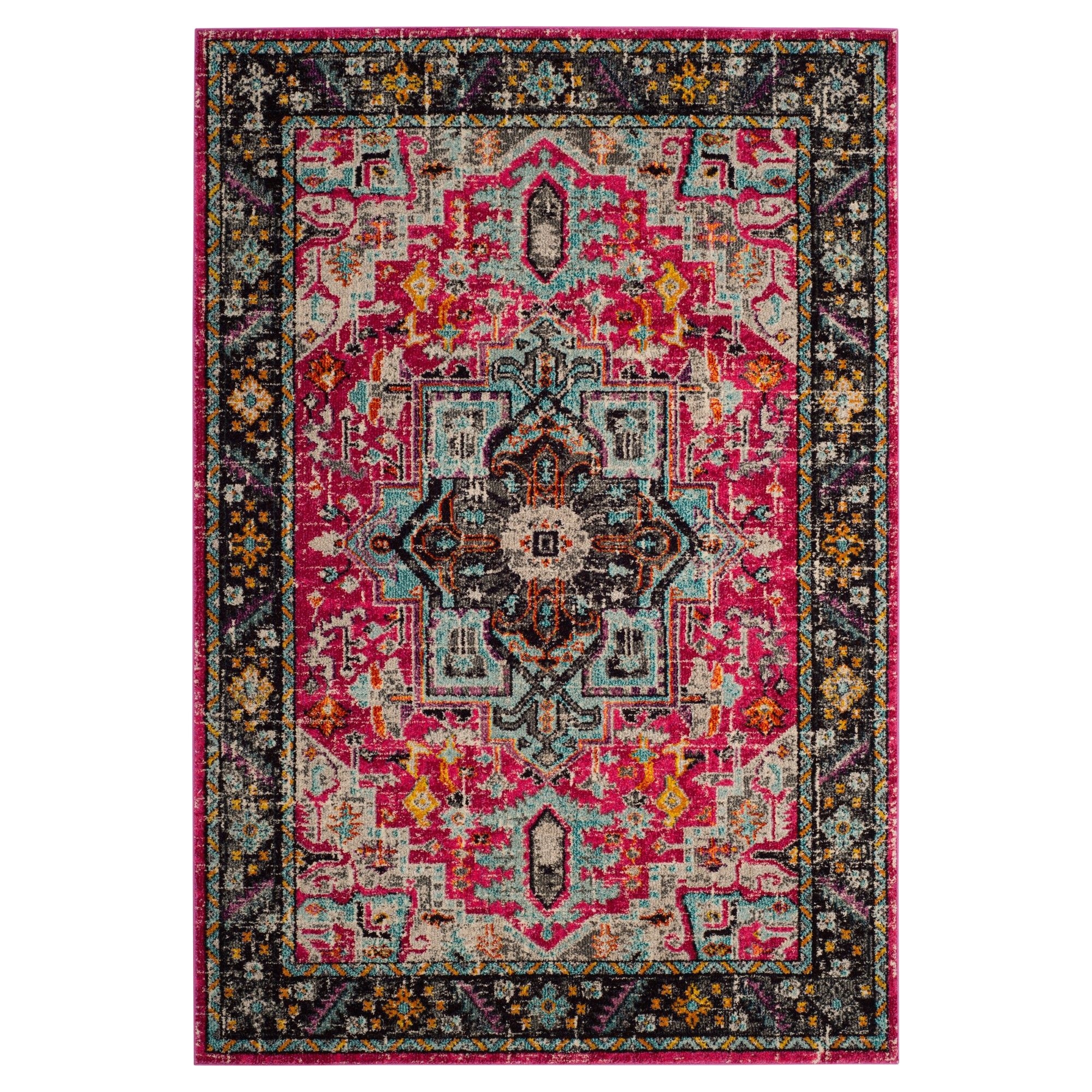 fuchsia gray medallion loomed area rug 6 7 x9 2 safavieh