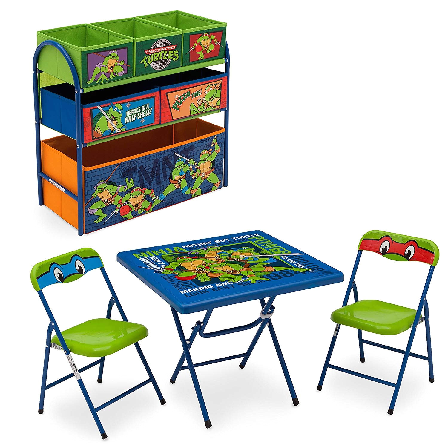 amazon com nickelodeon teenage mutant ninja turtles playroom solution set table chair set metal multi bin toy organizer baby