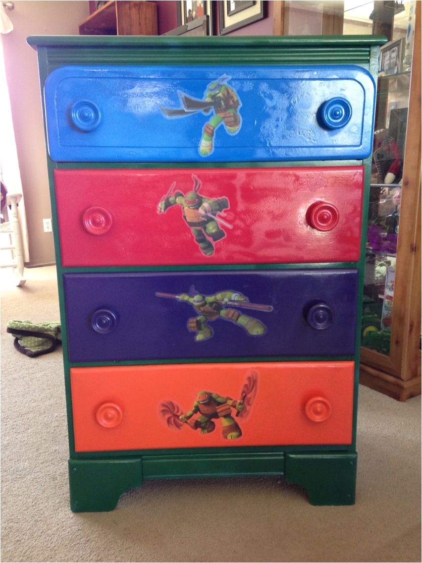 painted my sons dresser ninja turtle style