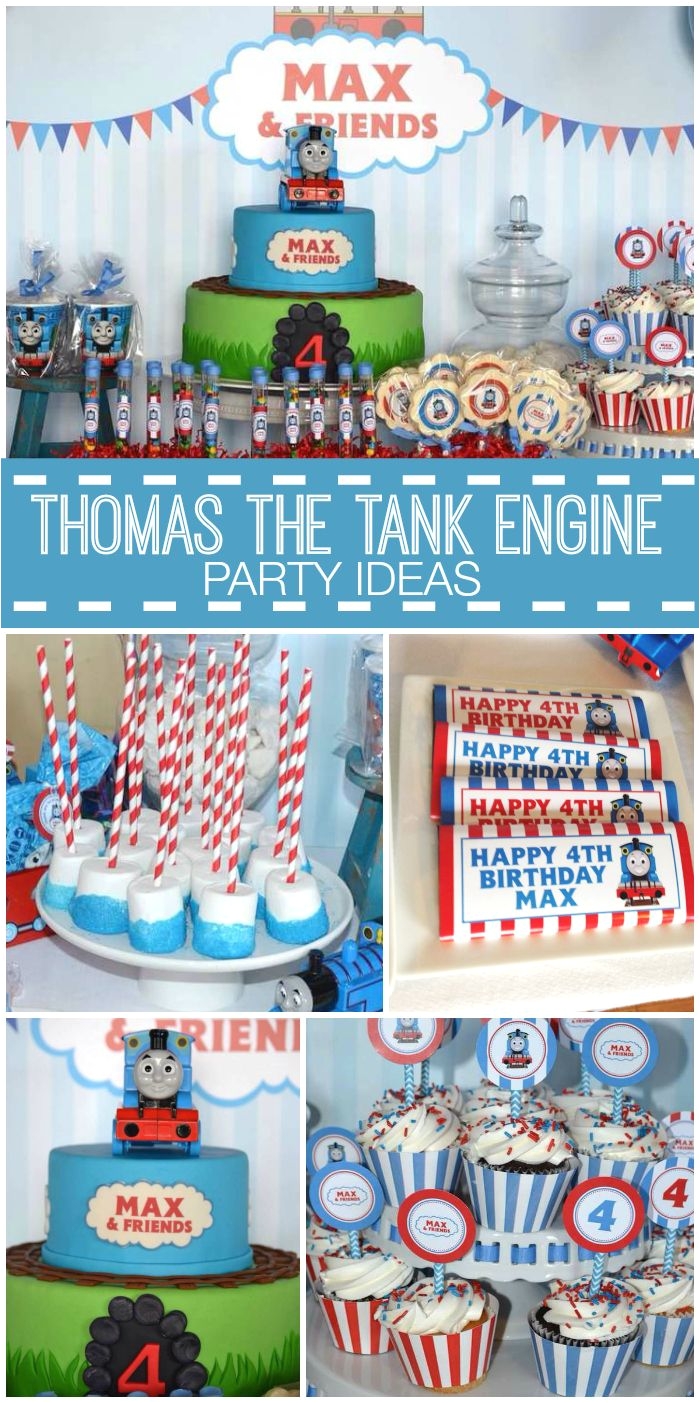 a thomas the tank engine boy birthday party with chocolate truffles marshmallow pops and cupcakes