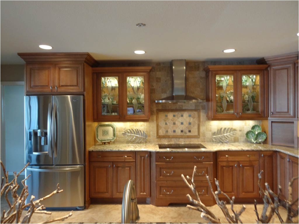 brown thomasville kitchen cabinet combined with granite countertop with drop ceiling