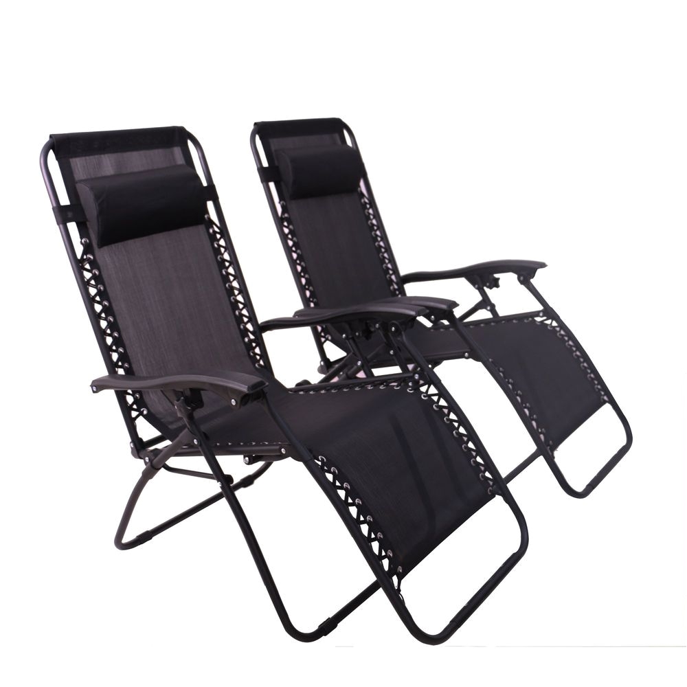 Timber Ridge Zero Gravity Chair with Side Table Zero Gravity Chair Black 2 Pieces Padded Headrest Home Outdoor Lawn