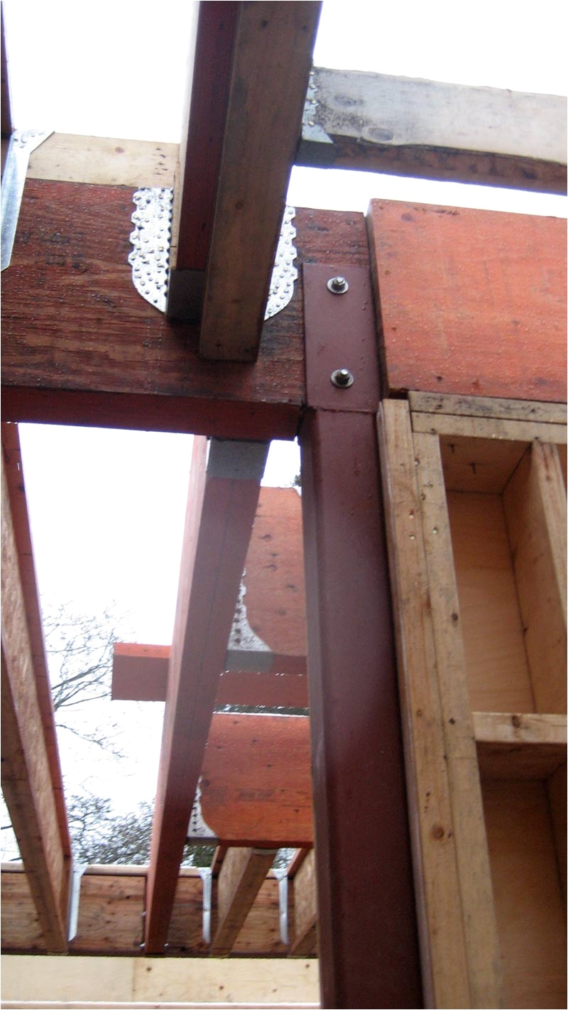 connection detail between steel column lvl beam and