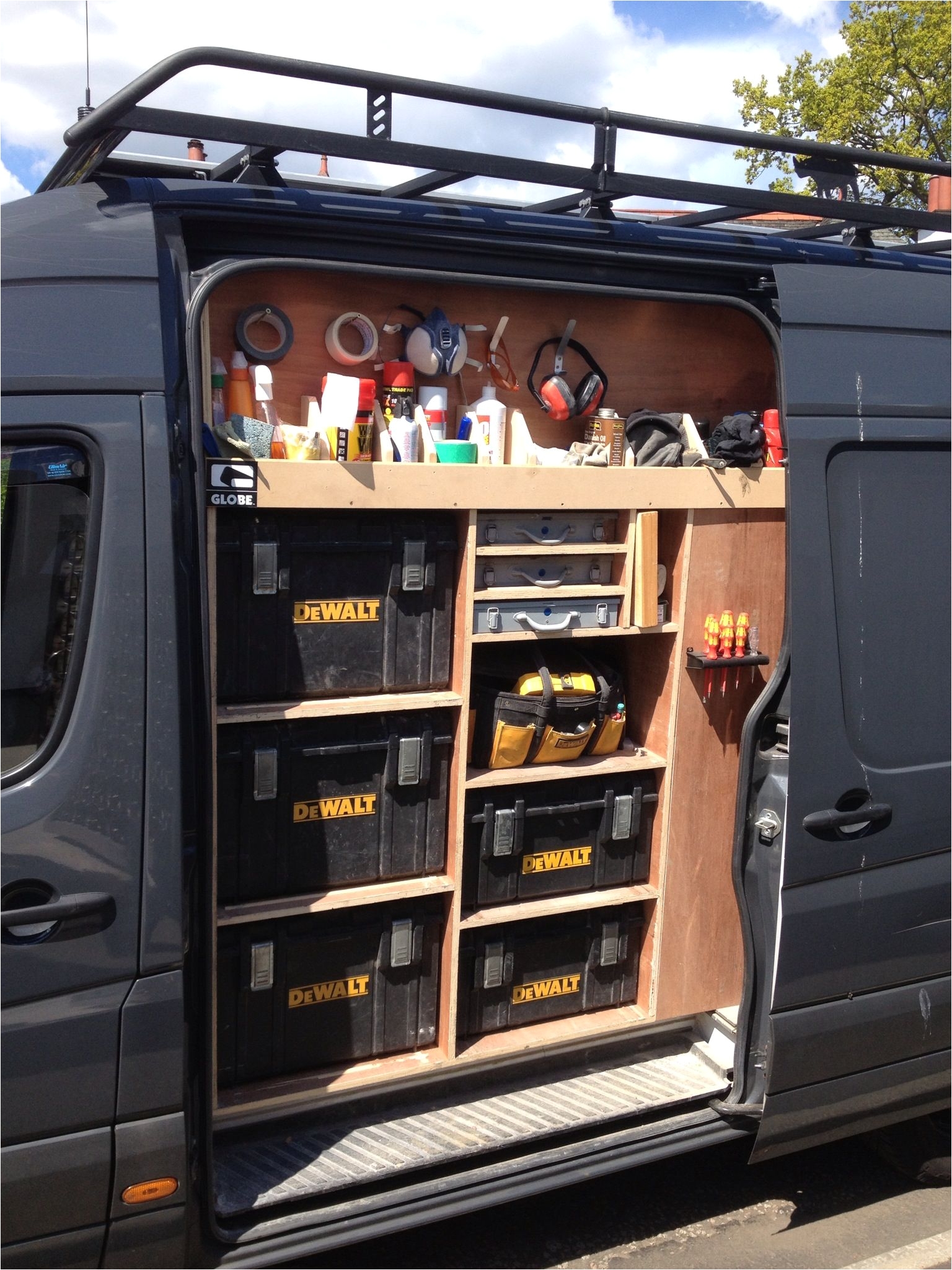 van racking tool storage work in progress