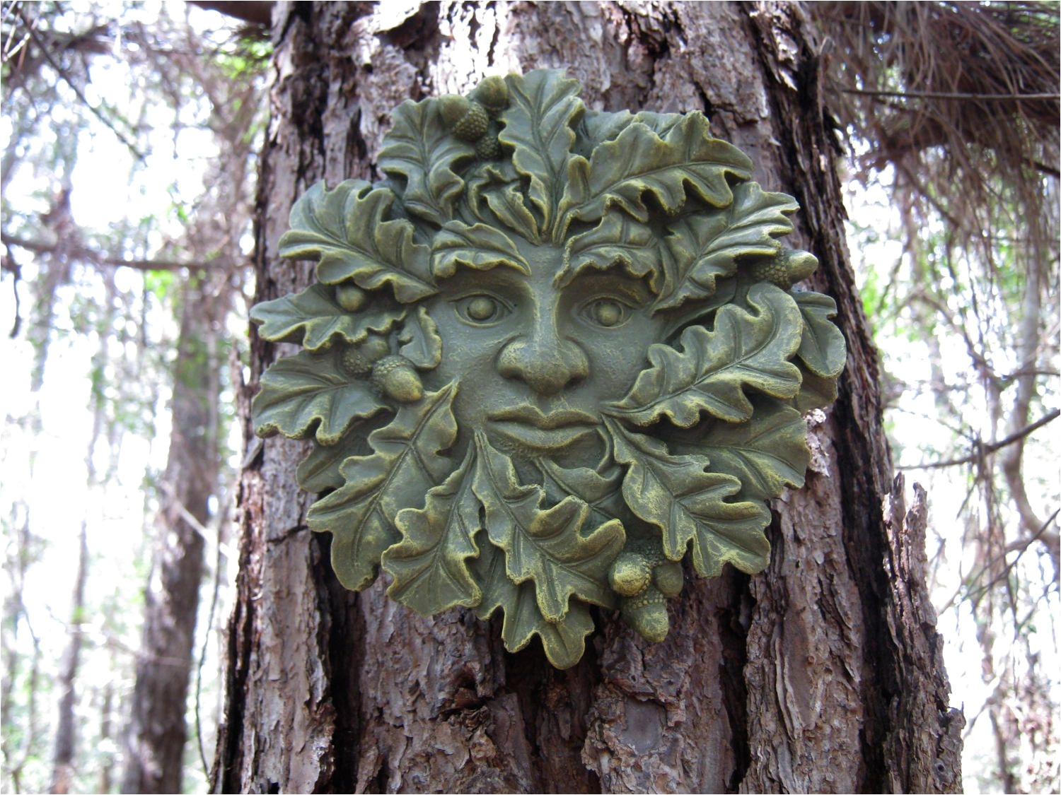 green man face concrete face oak tree face cement faces tree faces hanging garden decor yard art concrete statue concrete greenman