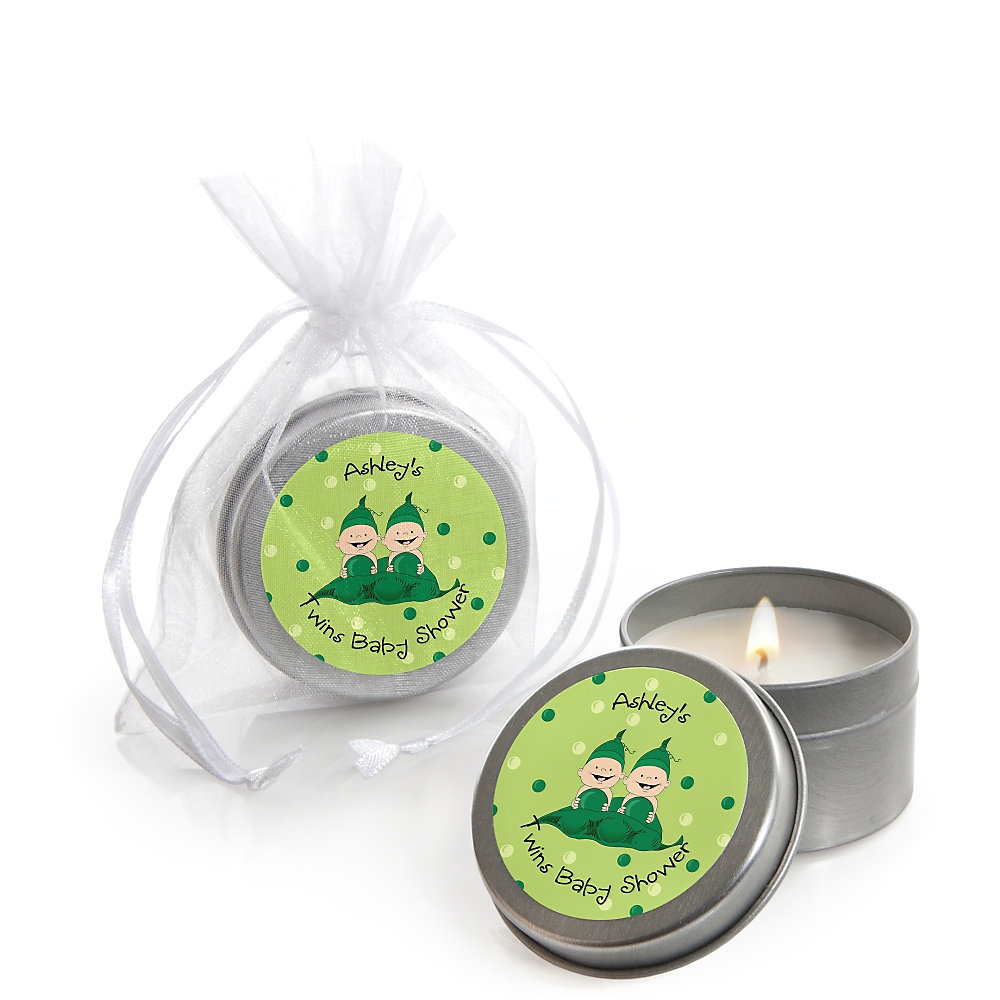 twins two peas in a pod personalized baby shower candle tin favors