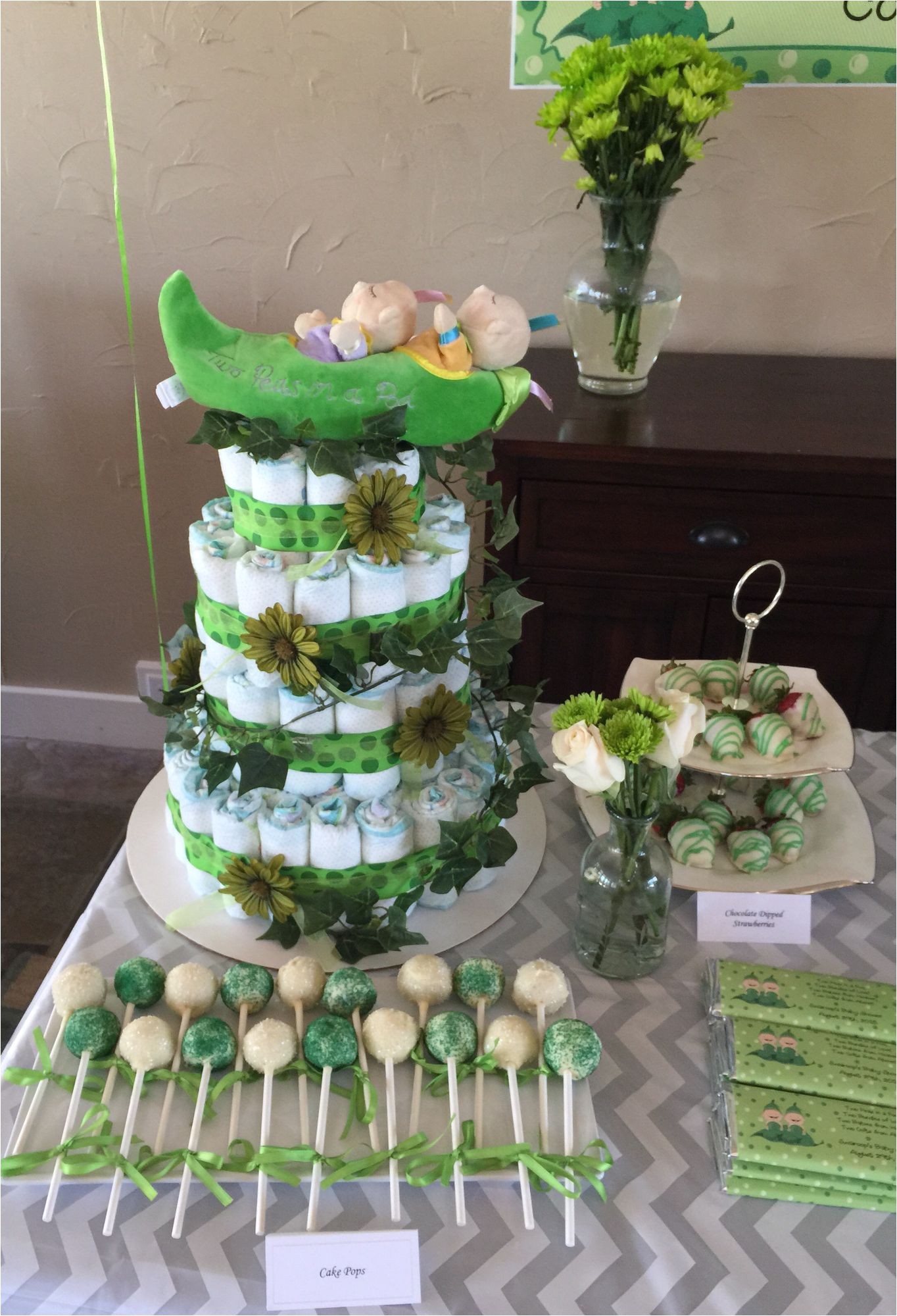 two peas in a pod baby shower theme diaper cake
