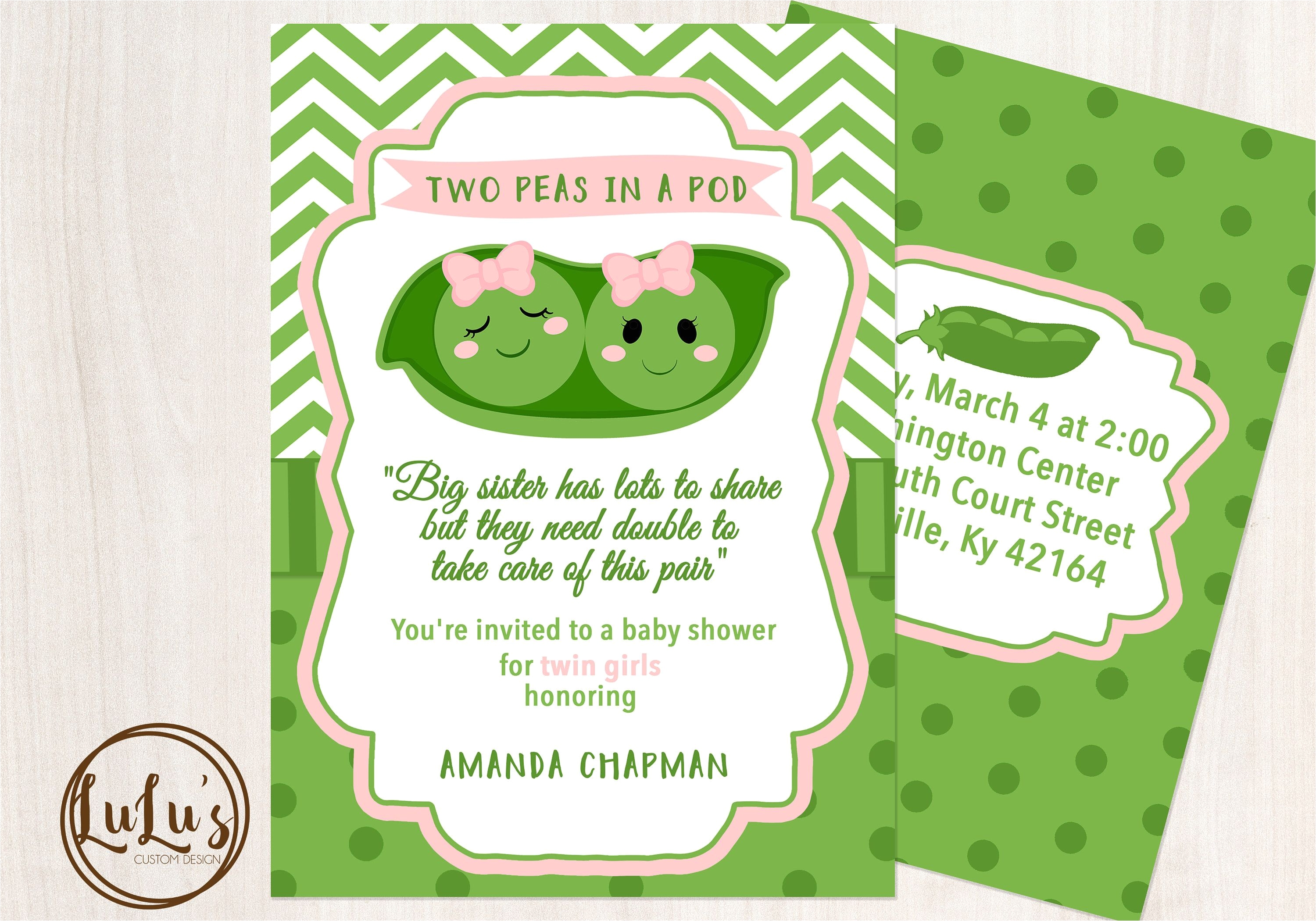 two peas in a pod baby shower invitation baby shower invitation twin baby invites