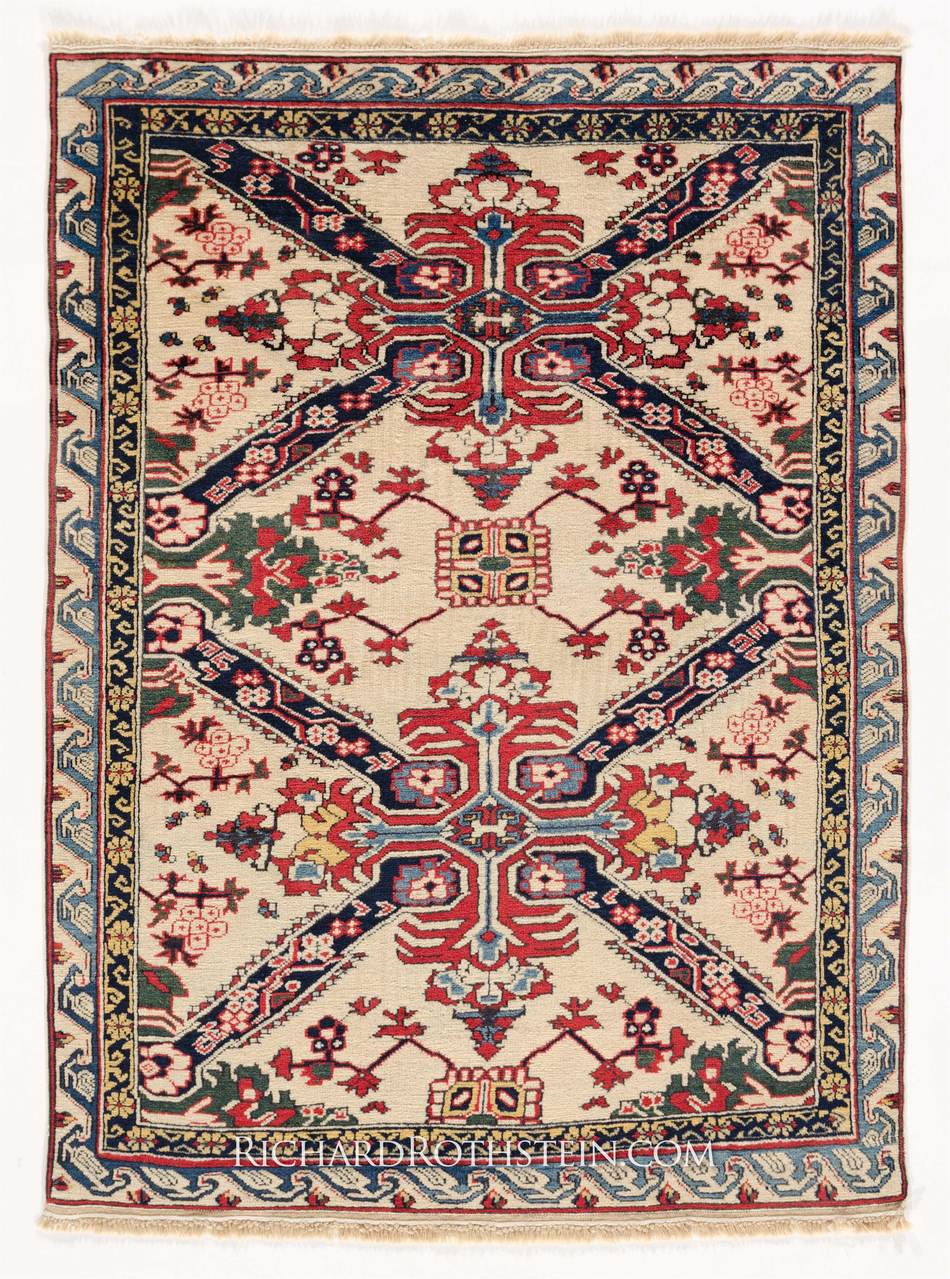 caucasian kuba rug a traditional seychour rug with x shapes and running dog border size 3 8 x 4 11