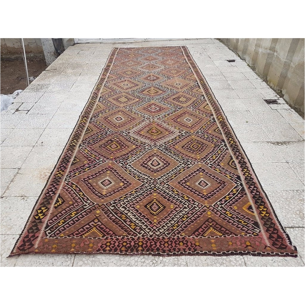 vintage handwoven muted color oushak kilim rug runner wide 4 12 x