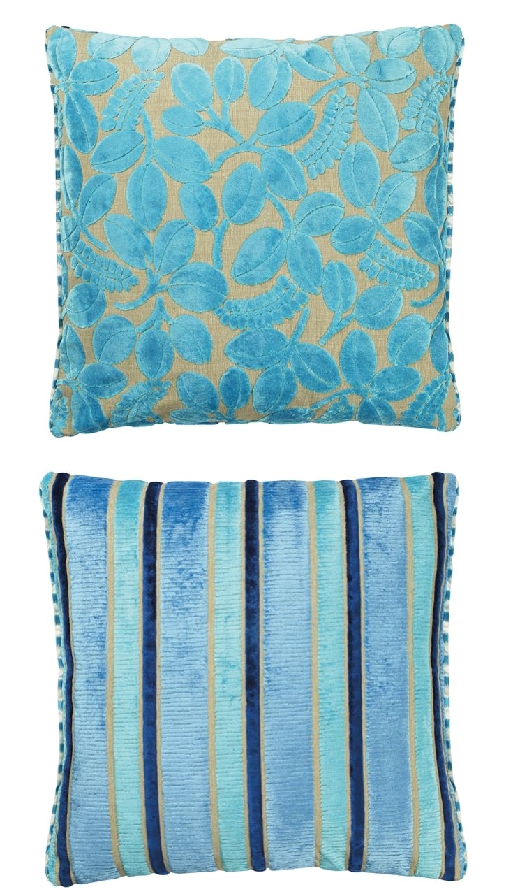 stunning ornate velvet cushion by designers guild featuring gathered leaves in a gorgeous turquoise colourway