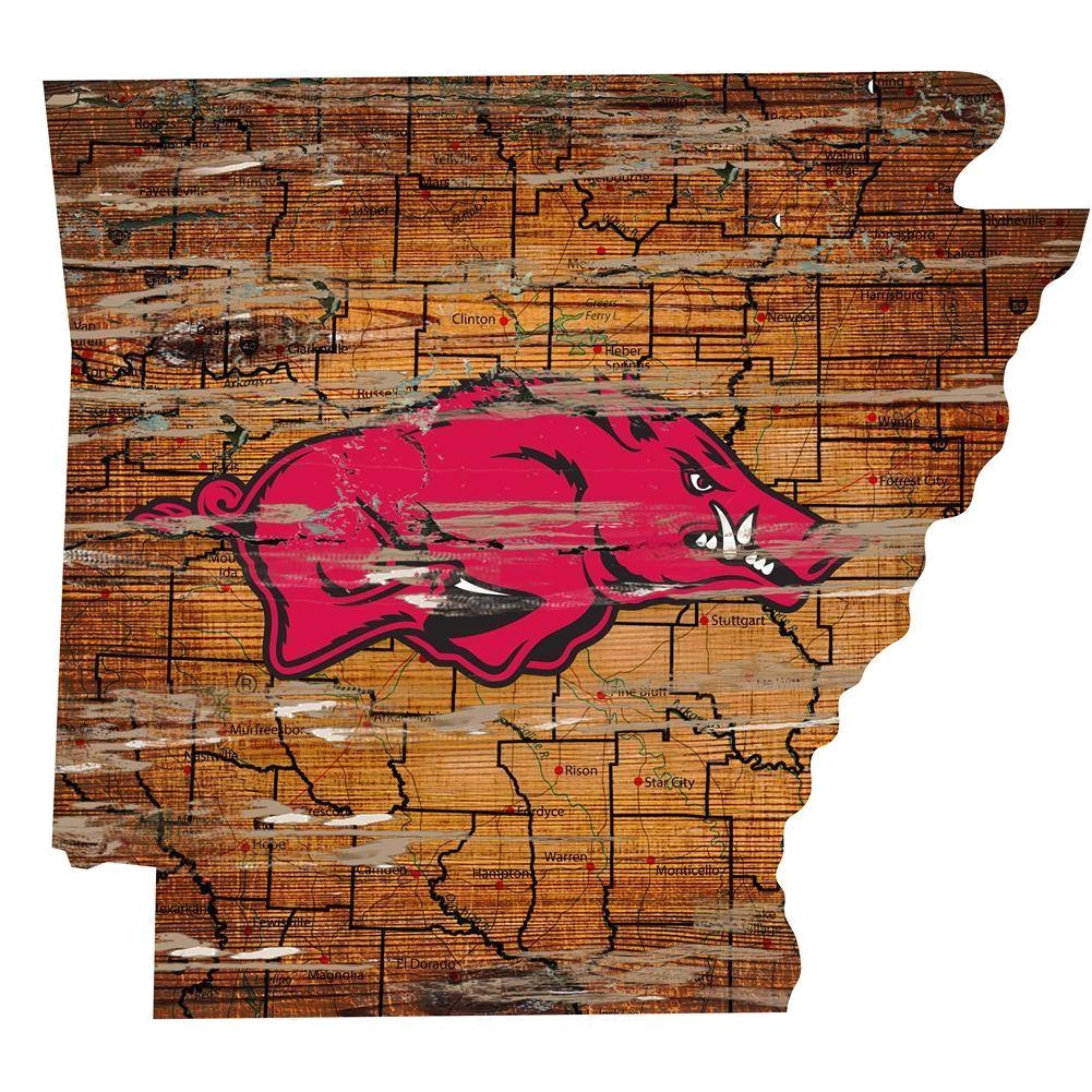 arkansas razorback state map wall art vintage logo signn