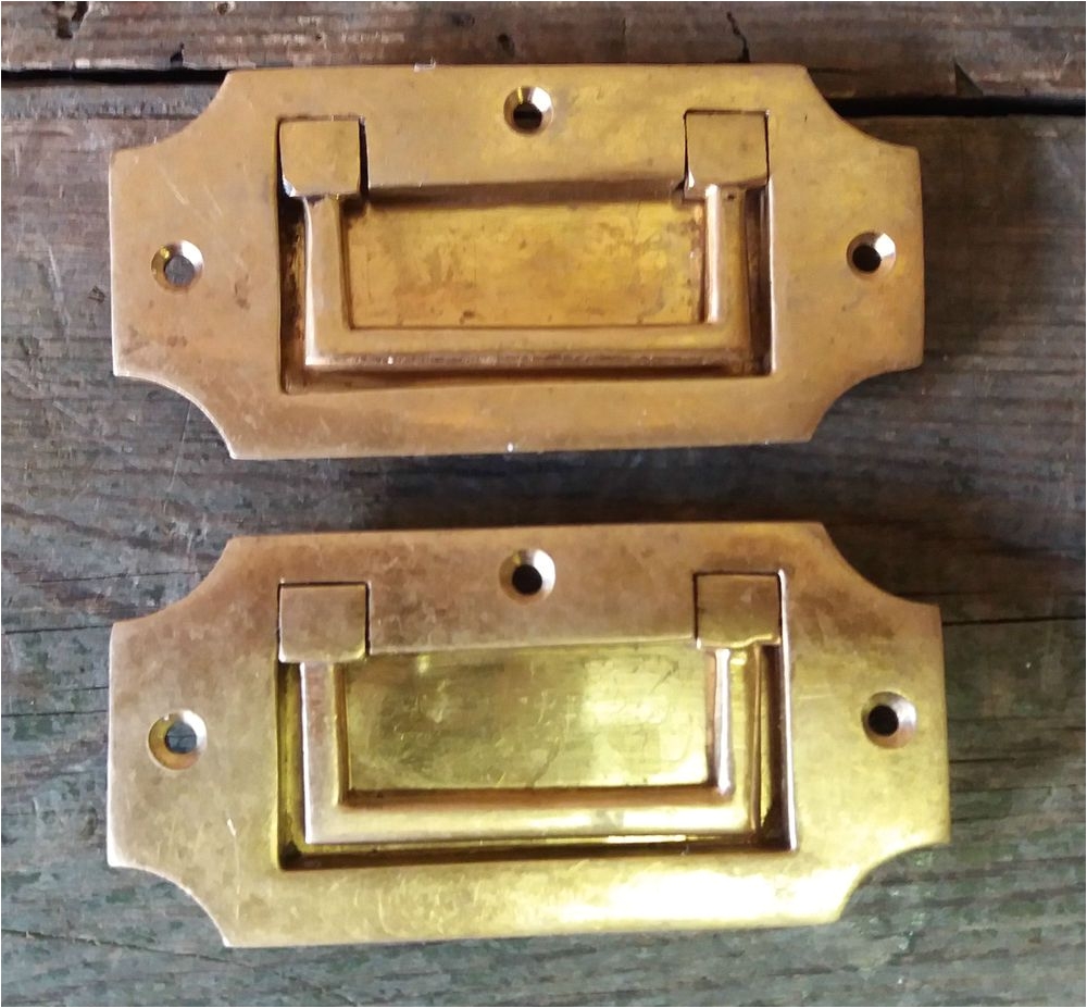 2 vintage solid brass recessed flush door drawer cupboard cabinet pull handles approx 90mm x 45mm 8mm inset a 8 00