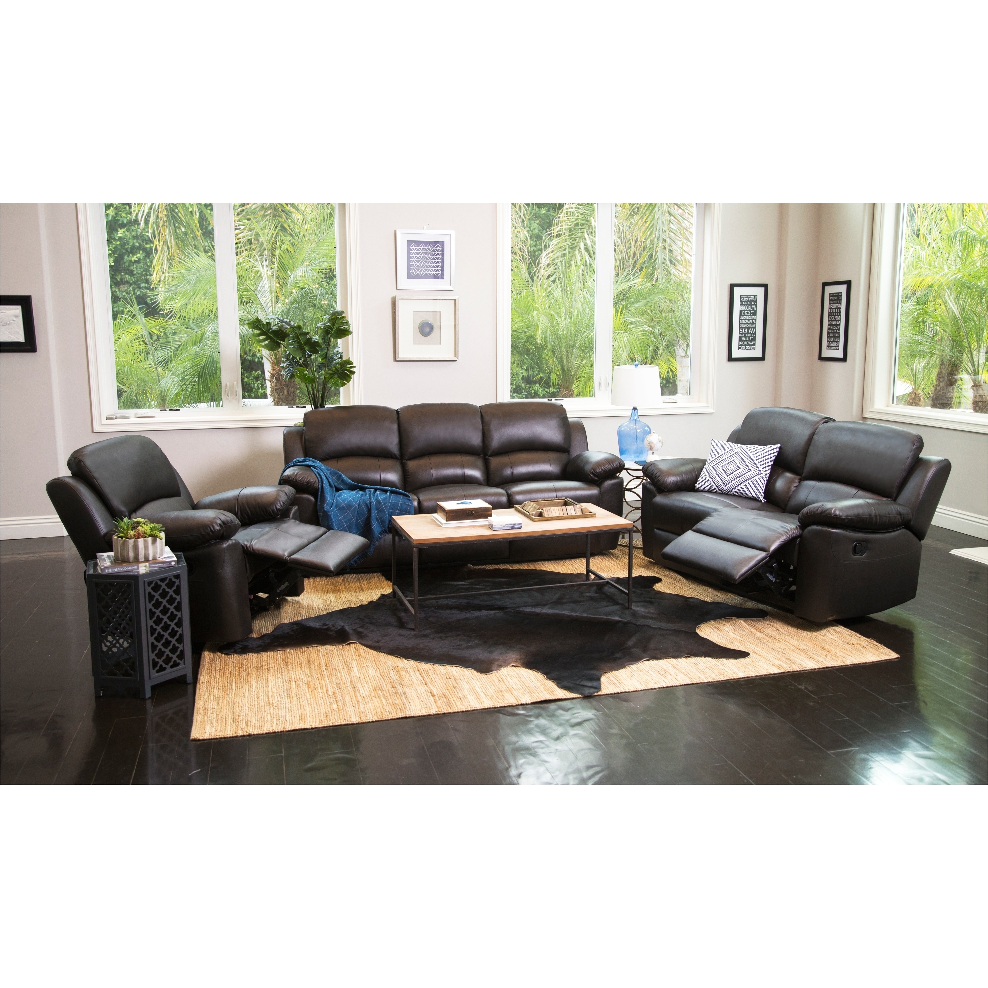 shop abbyson westwood leather 3 piece living room reclining set free shipping today overstock com 9557890