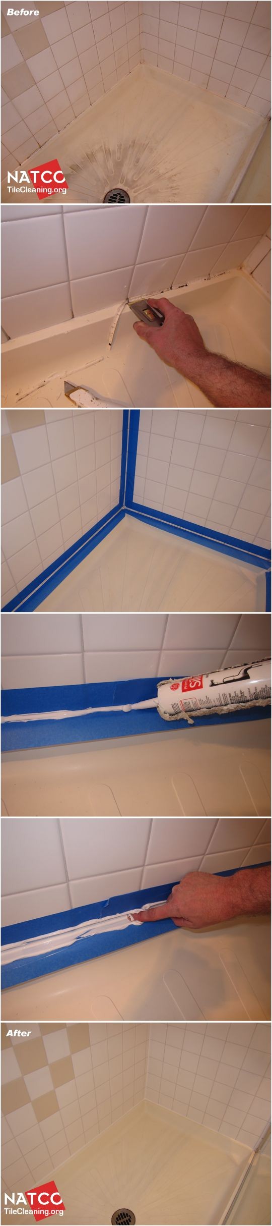 how to replace black moldy caulk and clean a tile shower ugh gonna have to do this with one of our showers since every other pinterest tip on cleaning
