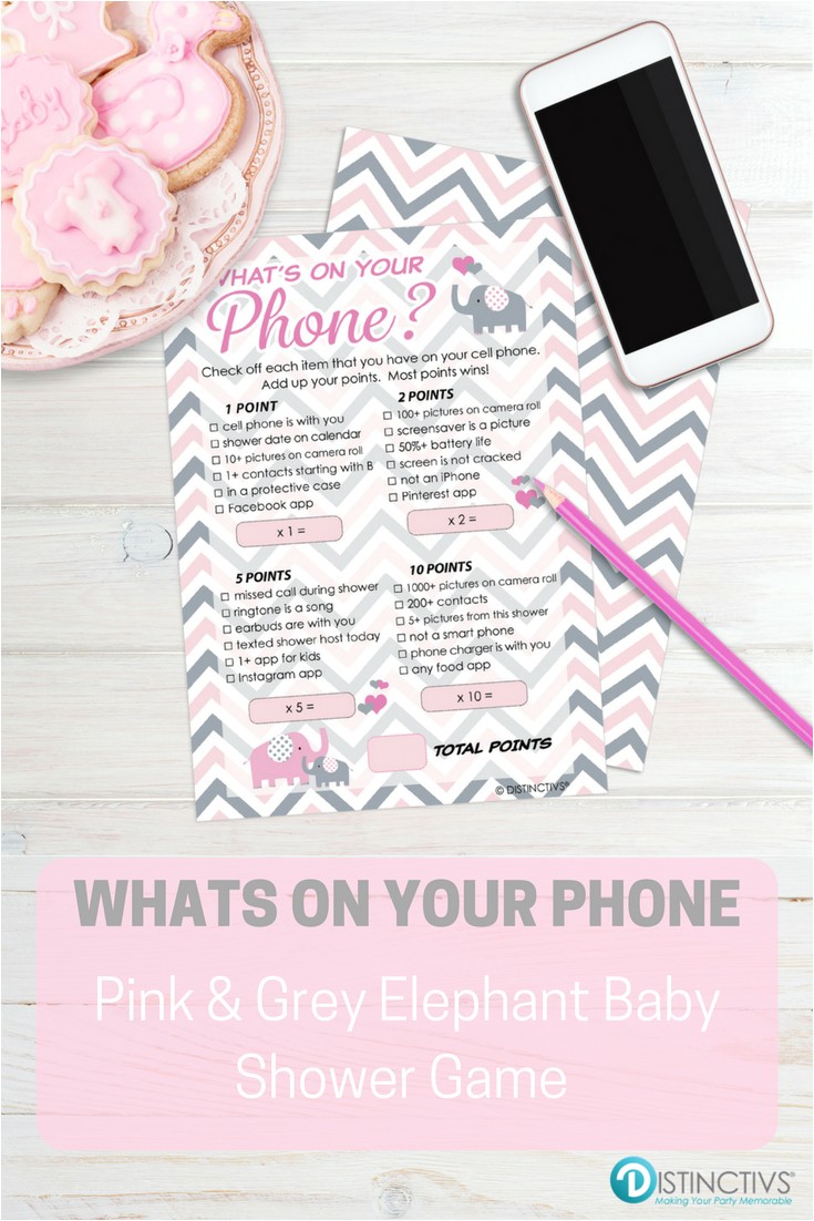 pink elephant girl what s on your phone baby shower game cards 20 count