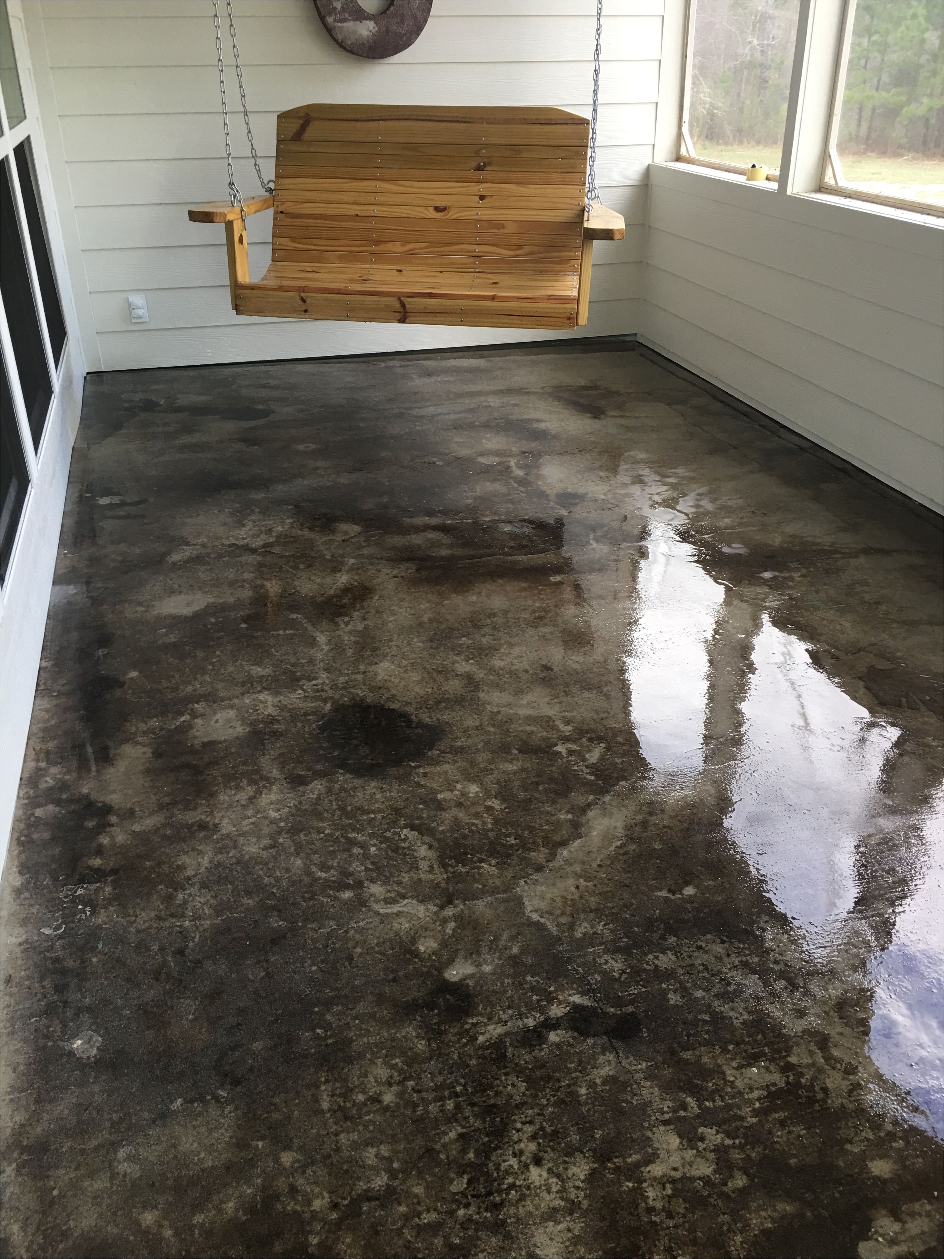gray acid stained concrete porch