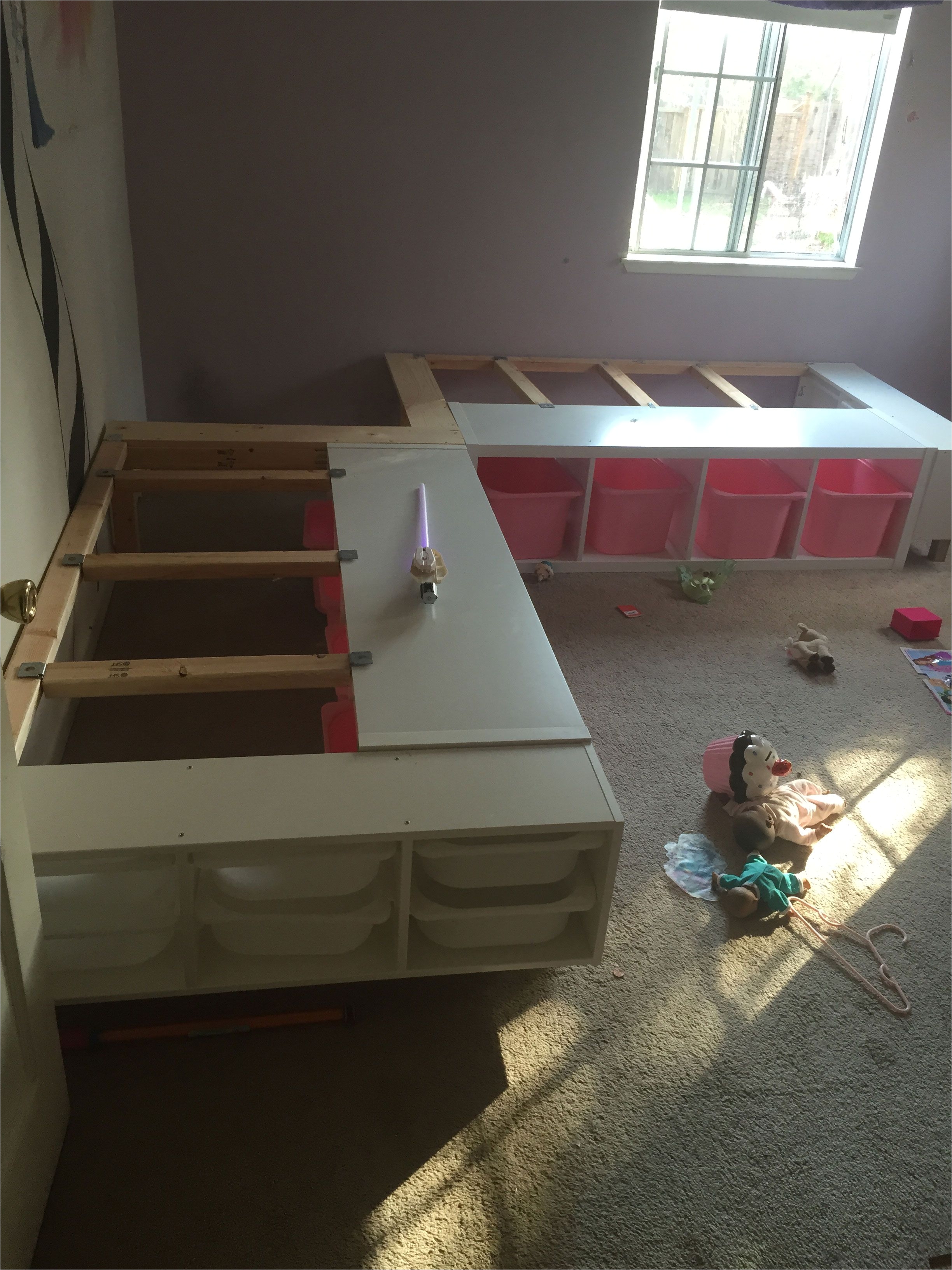 this week i finished a custom corner bed frame for my two daughters who share a room i still have to build the corner nightstand part i was inspired by