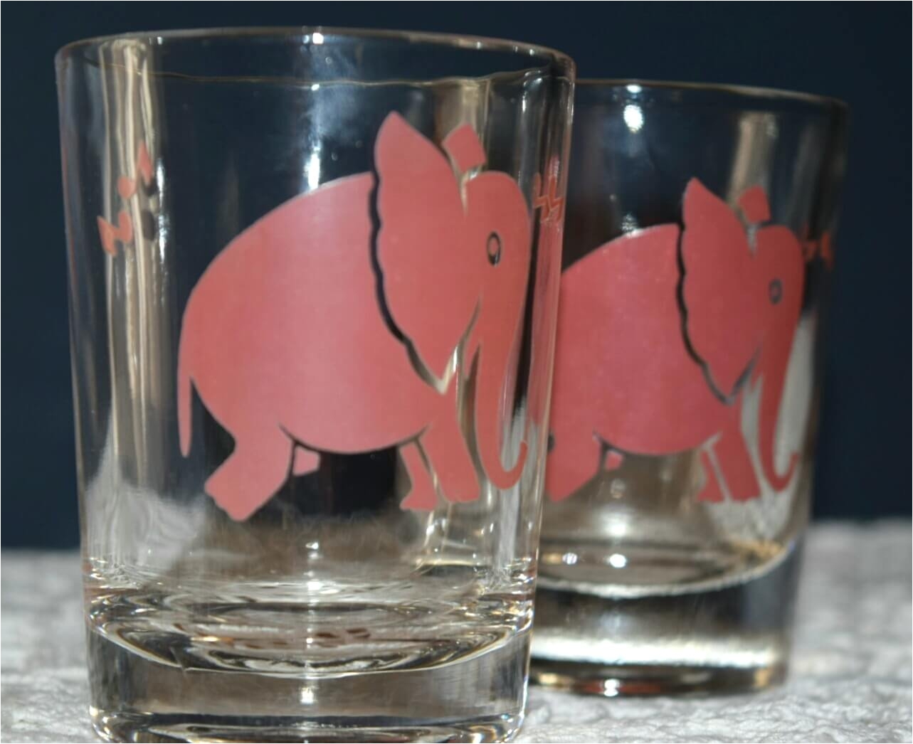 Where to Buy Decorative Shot Glasses Vintage Barware Federal Glass Co Pink Elephant Double Shotglasses