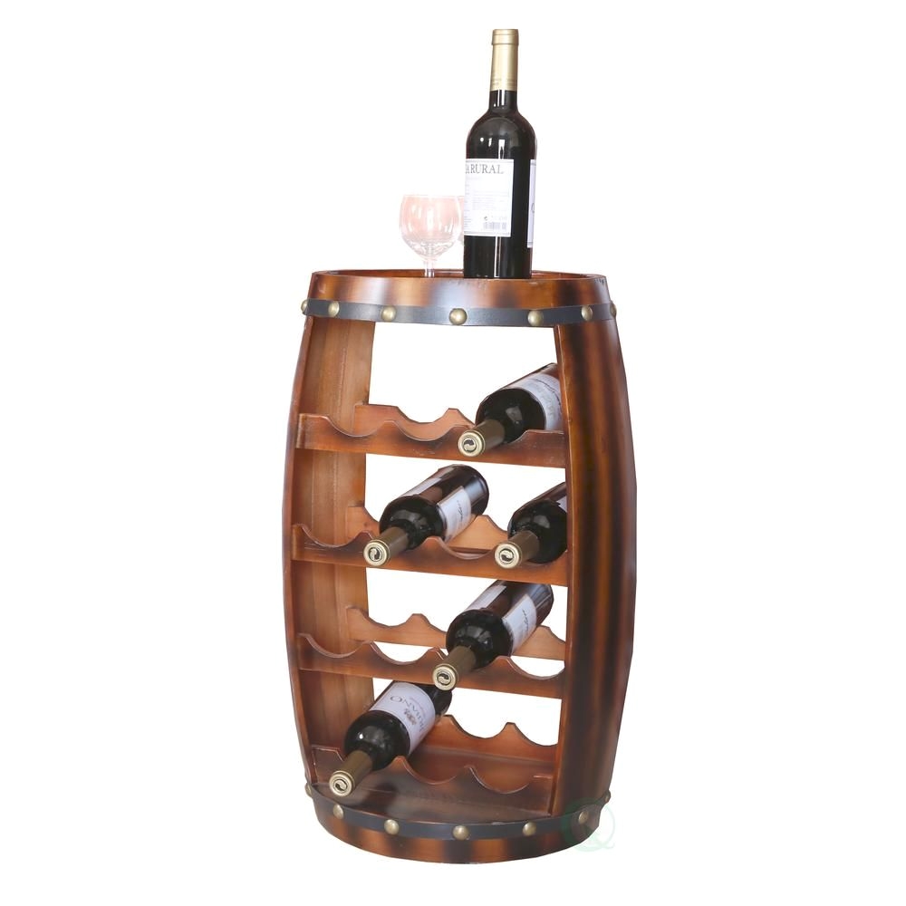 vintiquewise wooden barrel shaped 14 bottle wine rack qi003283 the home depot